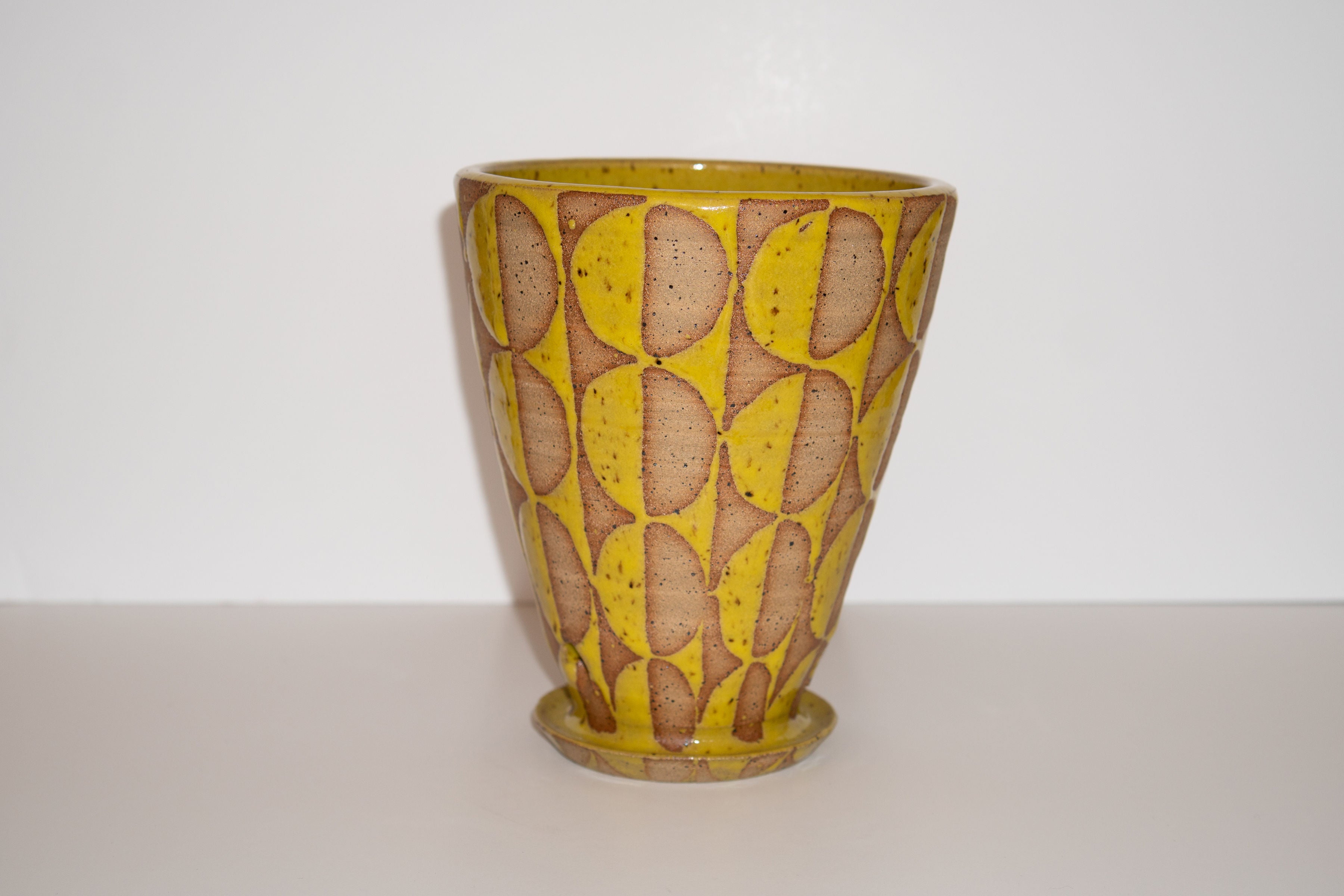 Yellow Patterned Stoneware Planter