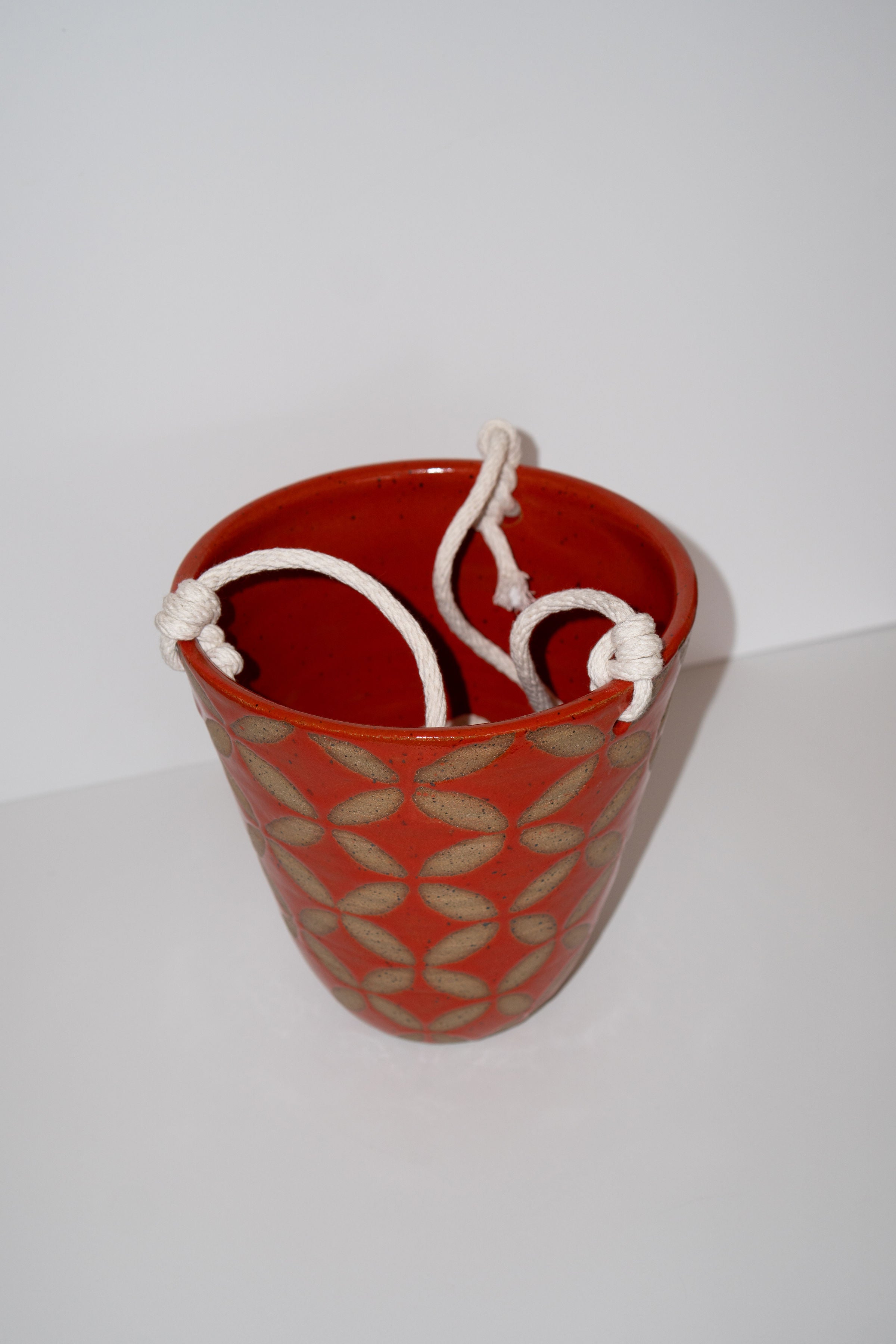 Red Patterned Stoneware Planter