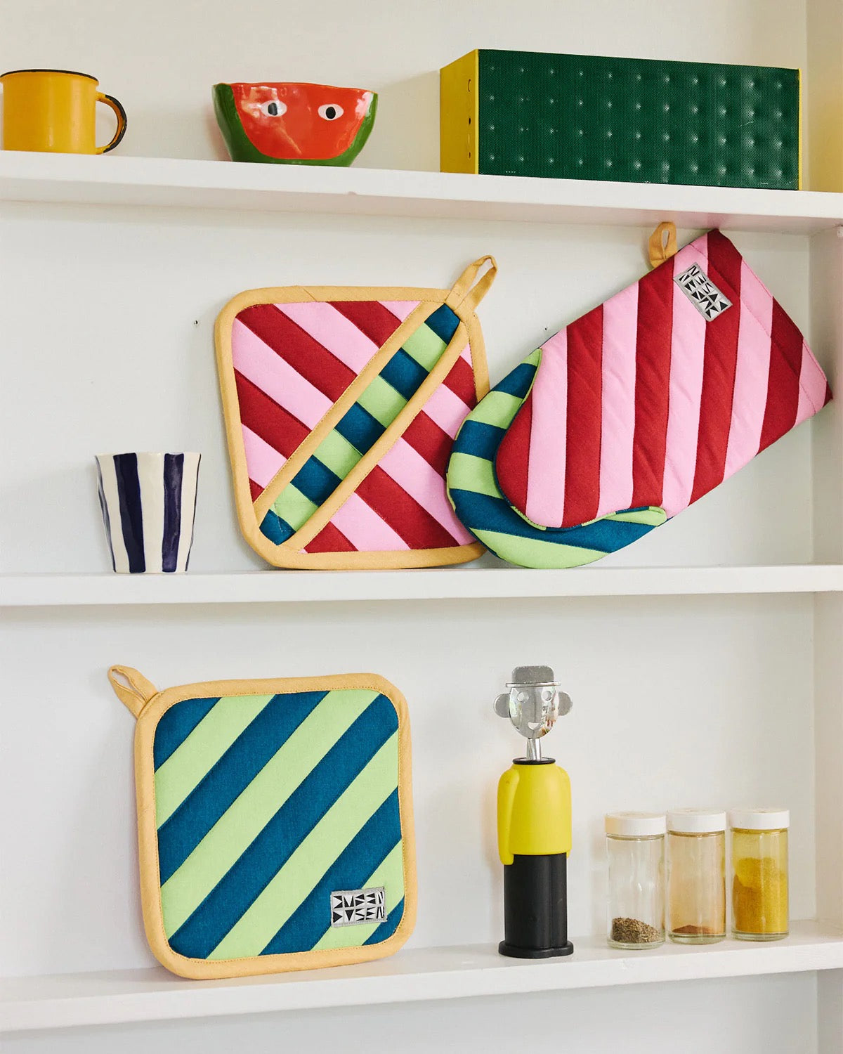 Striped Oven Mitts | Brioche