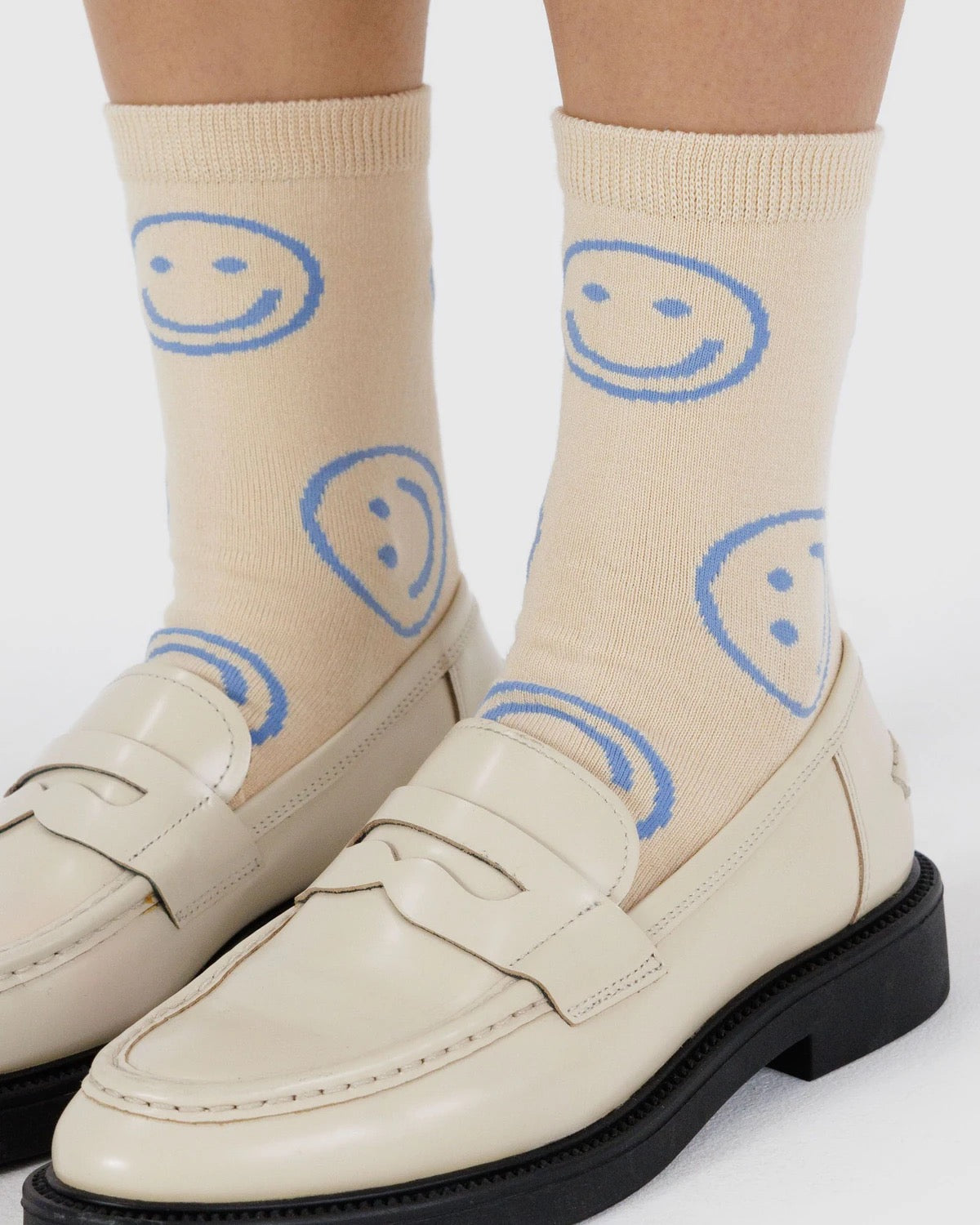 Crew Socks | Ecru Happy