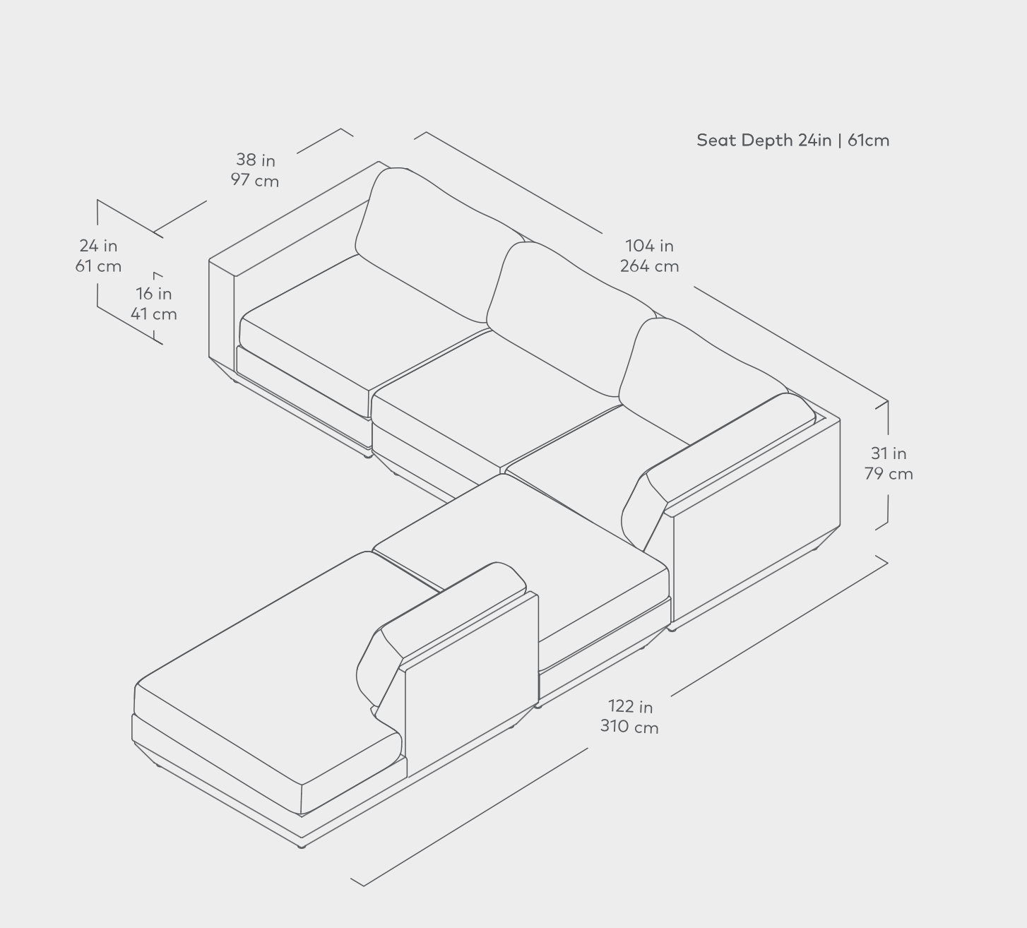 Podium Modular Five Piece Group Seating Sectional | Left Facing