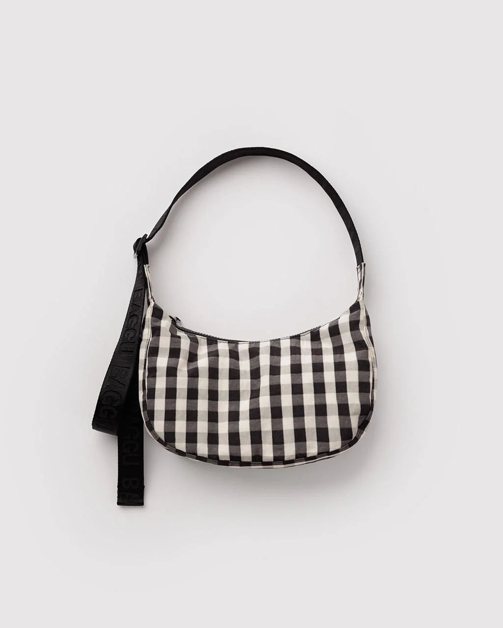 Small Nylon Crescent Bag | Black And Cream Gingham
