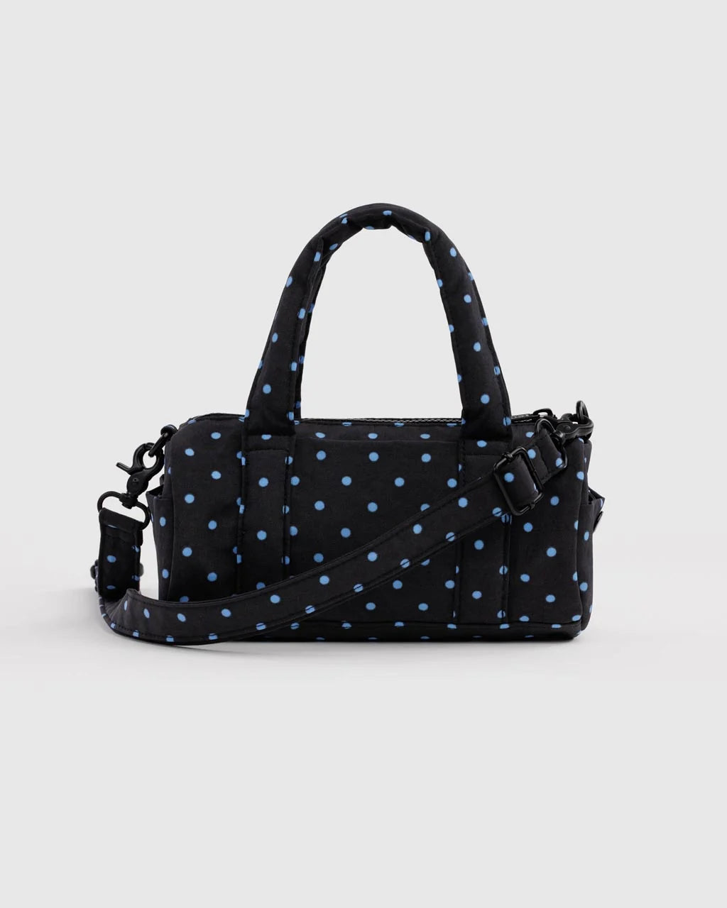 Small Nylon Duffle Bag | Black and Sky Blue Micro Dot