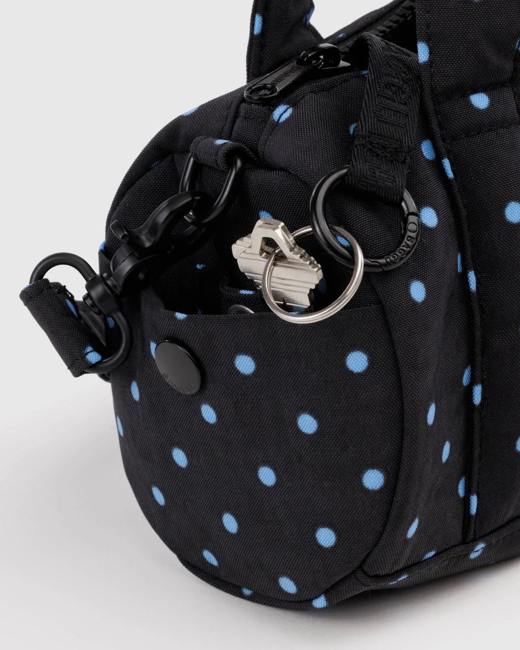 Small Nylon Duffle Bag | Black and Sky Blue Micro Dot