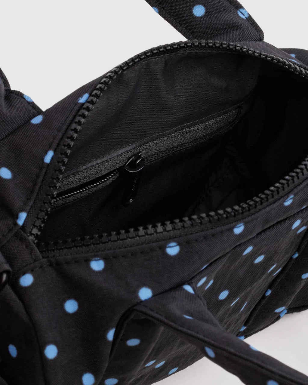 Small Nylon Duffle Bag | Black and Sky Blue Micro Dot