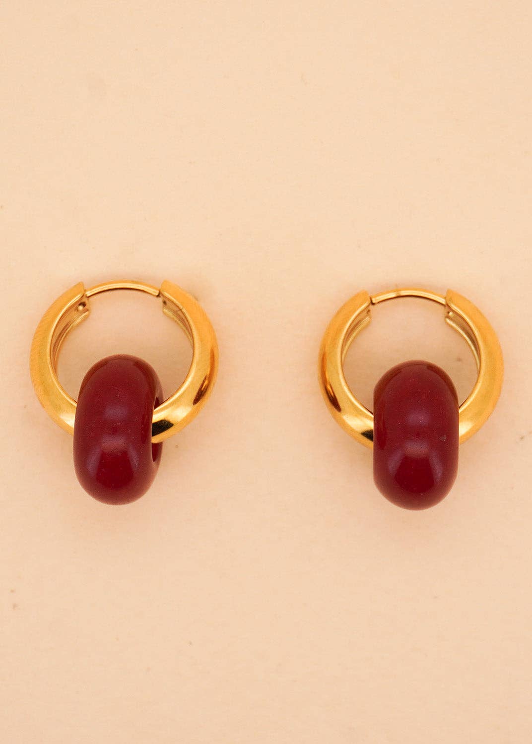 Rondella Stone Gold-Plated Hoops | Red Jade