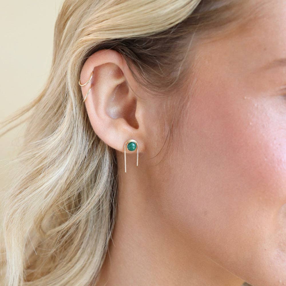 Arc Studs with Malachite | Gold