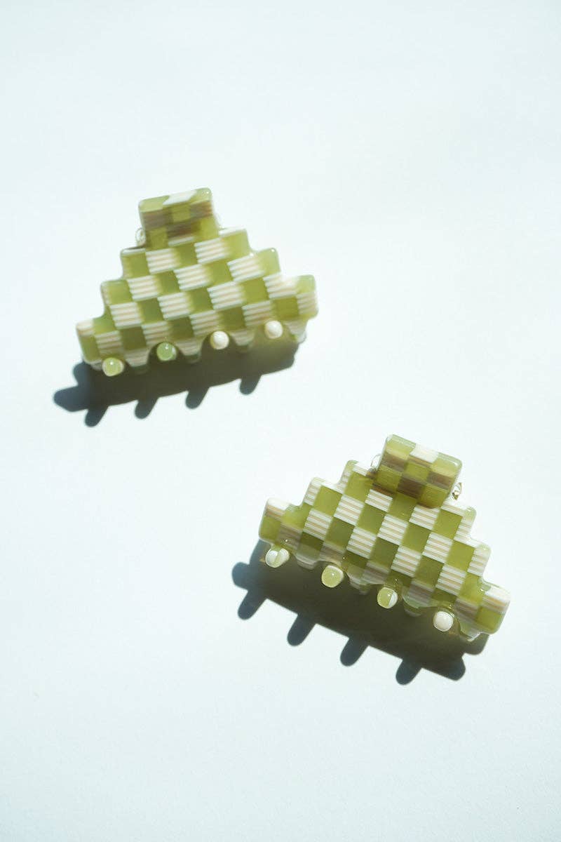 Pyramid hair-claw in small green set of two: Green set