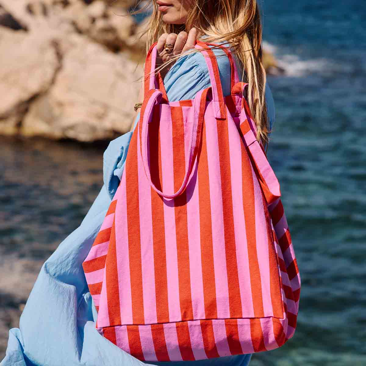 Elisa Tote Bag | Orchid & Tomato Stripes
