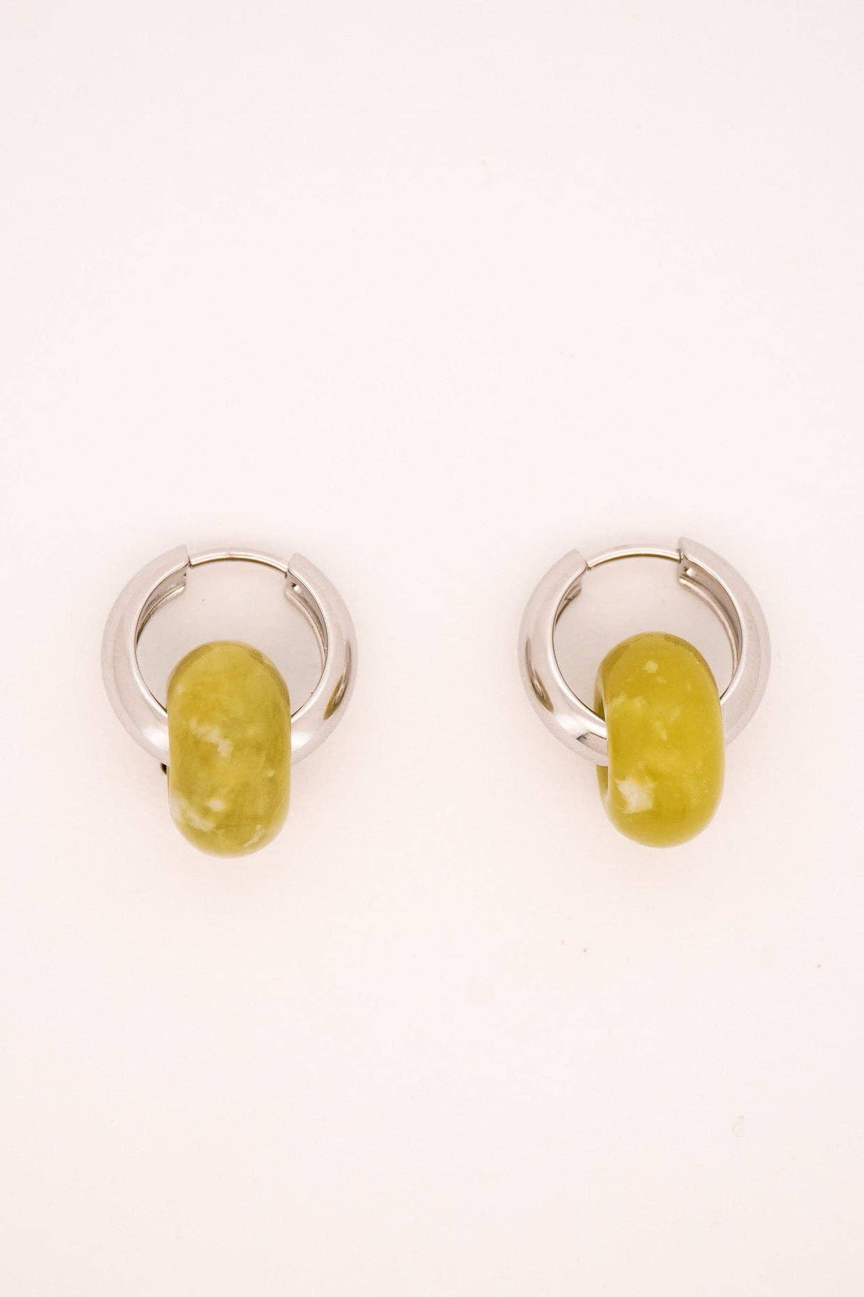 Olive Jade Stone Hoops | Gold-Plated