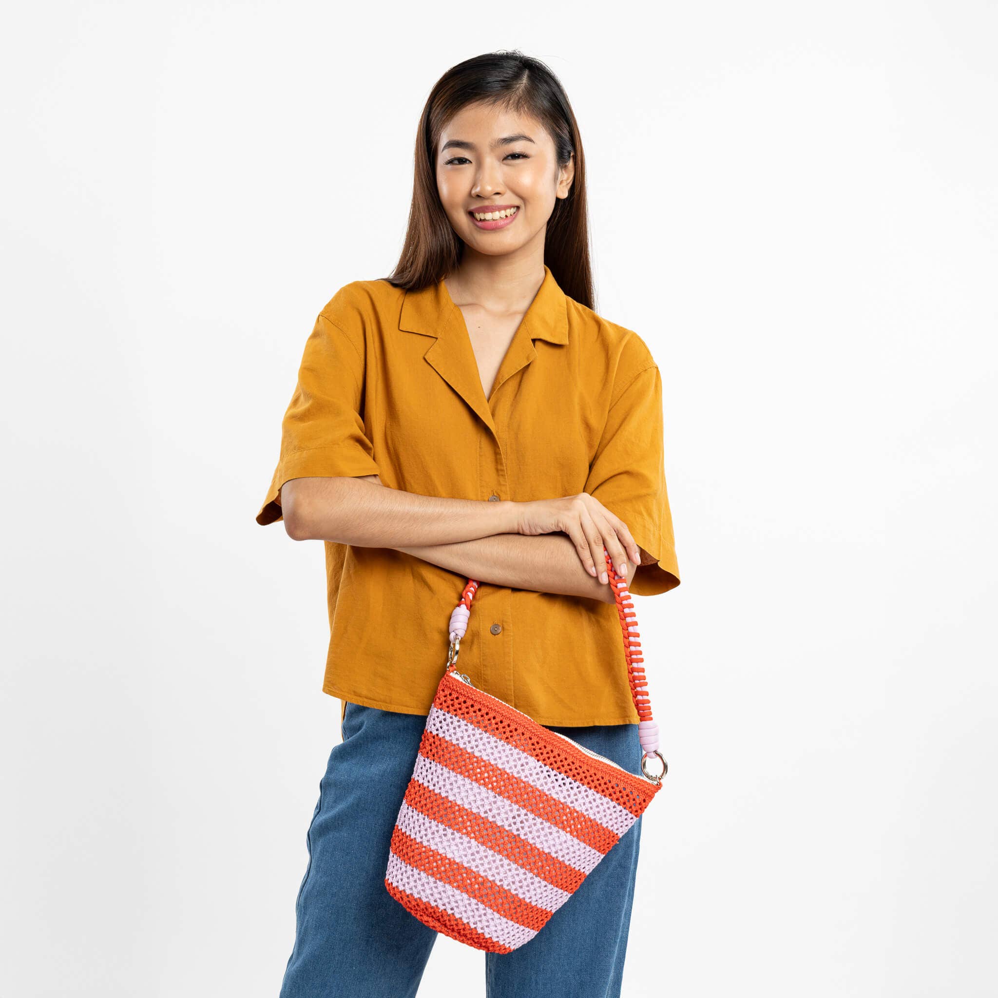 Stripe Raffia Zip Bag | Poppy Lilac