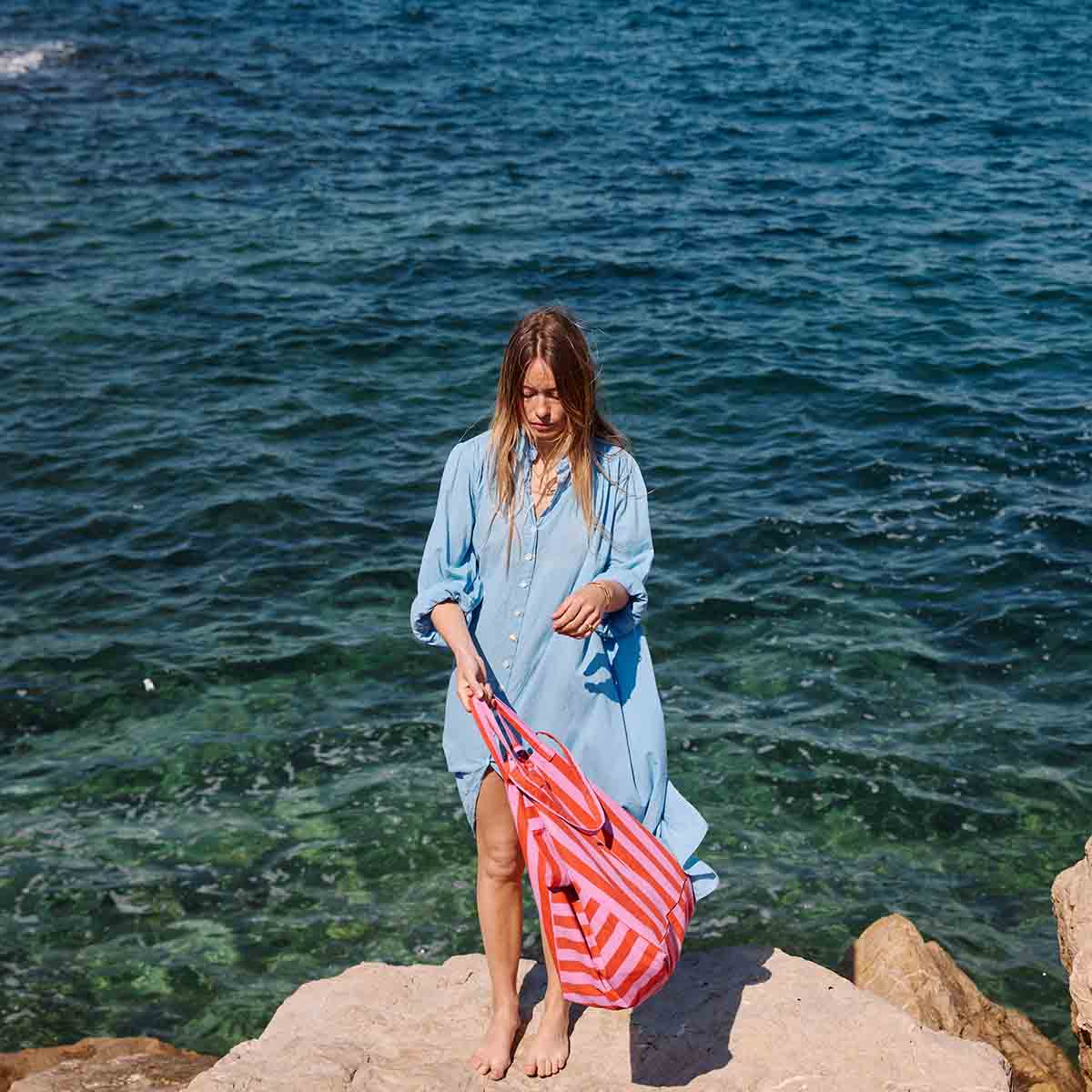Elisa Tote Bag | Orchid & Tomato Stripes