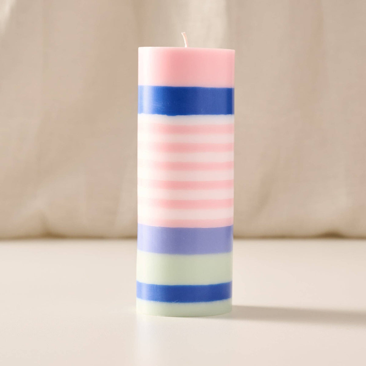 Obor Large Stripe Palm Wax Pillar Candle | Blue
