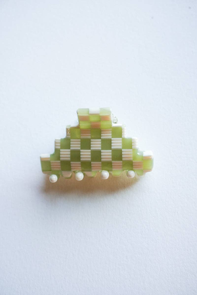 Pyramid hair-claw in small green set of two: Green set