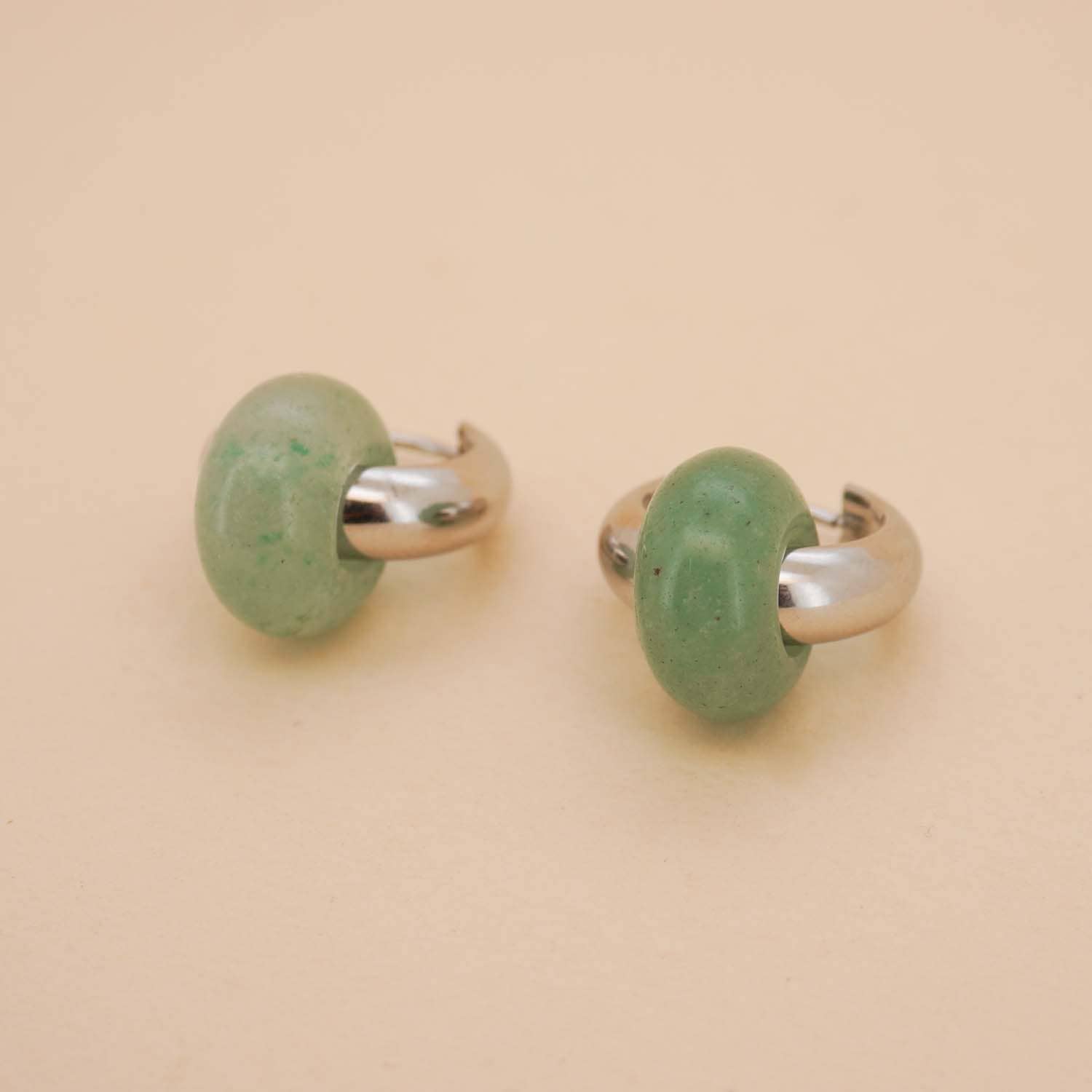 Rondella Stone Hoops | Light Jade + Stainless Steel