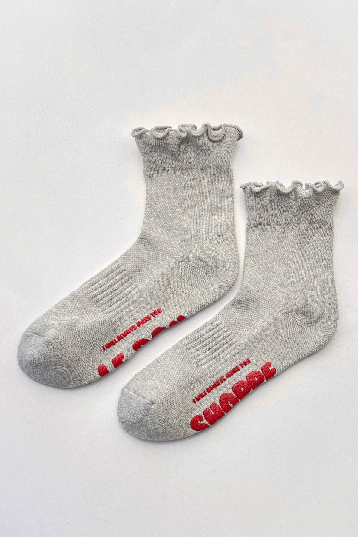 Ruffled Hugger Crew Socks | Vintage Pink + Black