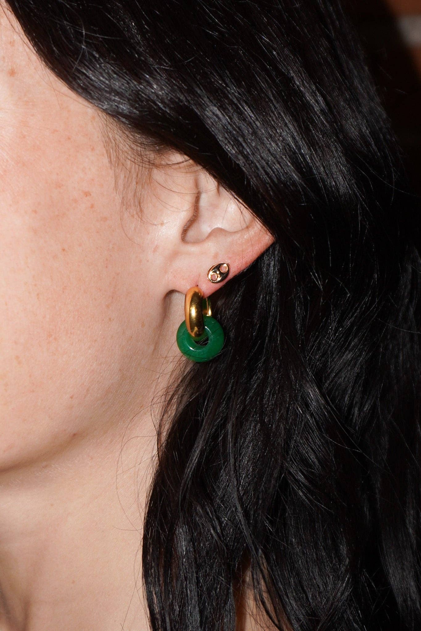 Jade Stone Hoop Earrings | Stainless Steel