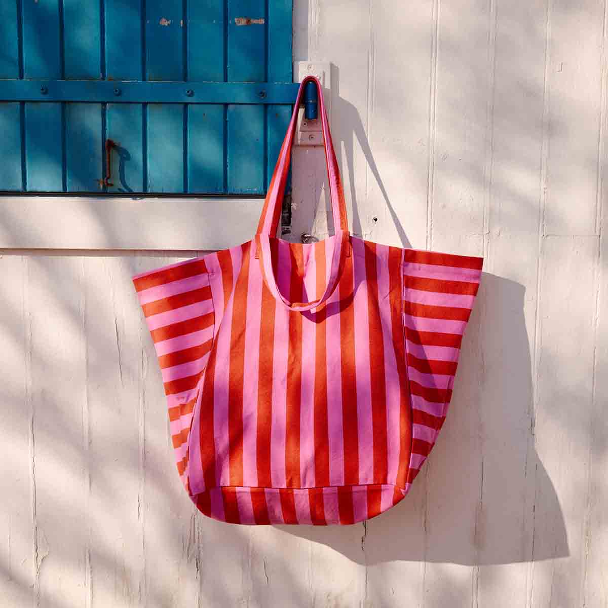 Elisa Tote Bag | Orchid & Tomato Stripes