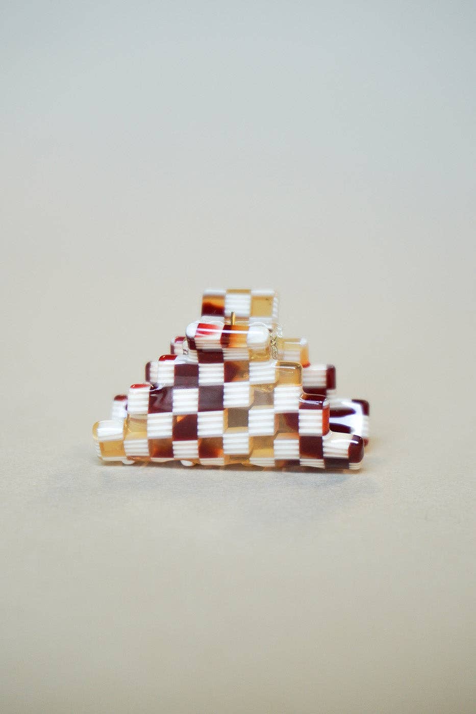 Small Pyramid Hair Claw: Brown Check
