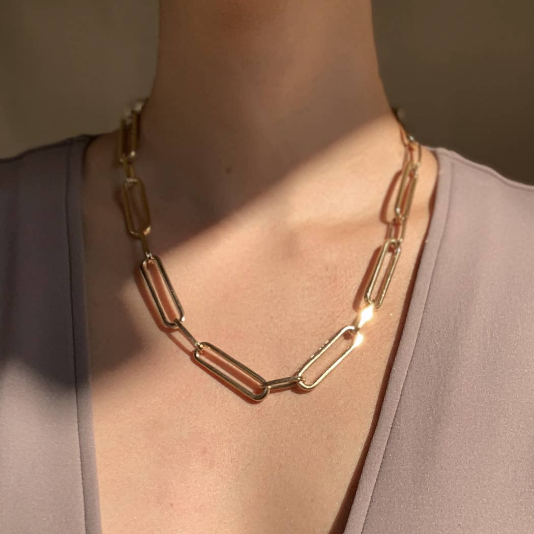 Minimal Curb Paperclip Chain Necklace | Gold