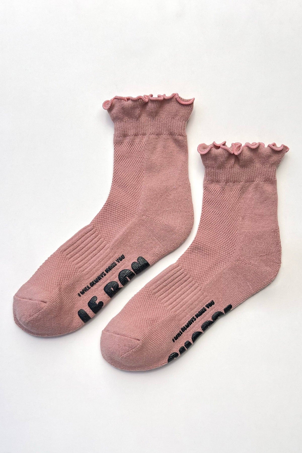 Ruffled Hugger Crew Socks | Vintage Pink + Black