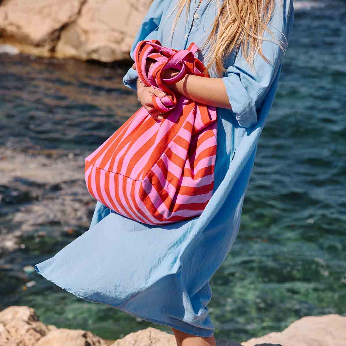 Elisa Tote Bag | Orchid & Tomato Stripes