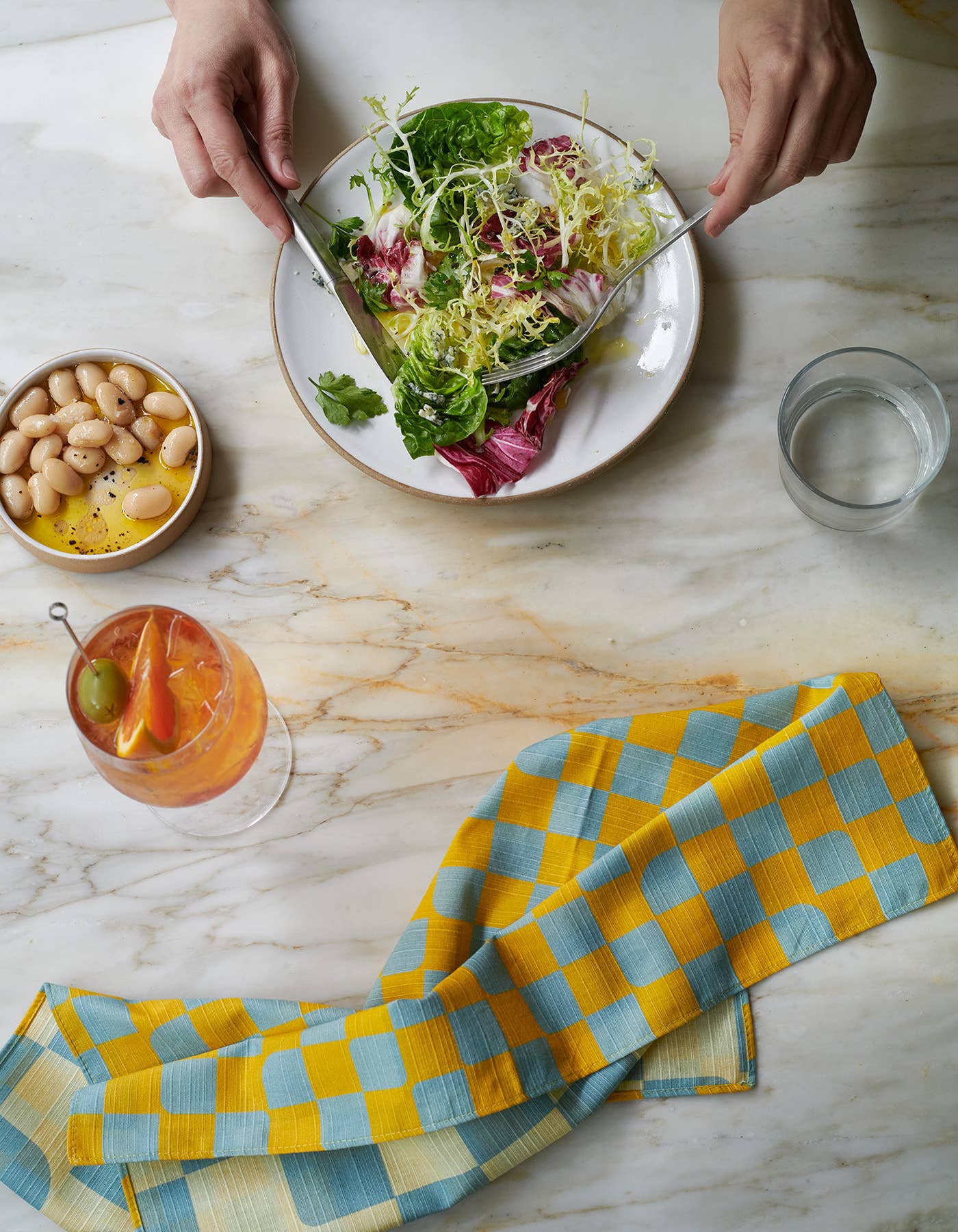 Dinner Napkin Double Sided Check Sky