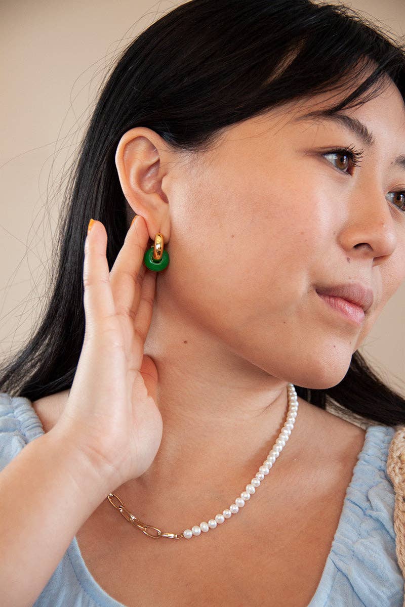 Jade Stone Hoop Earrings | Stainless Steel