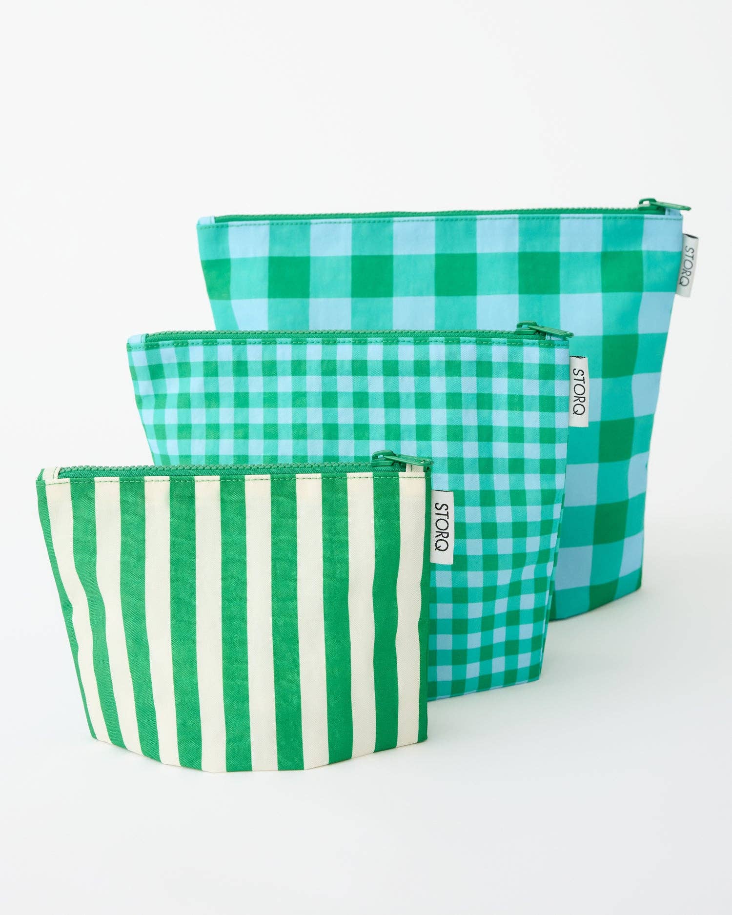 Zipper Pouch Three-Piece Set | Teal Gingham