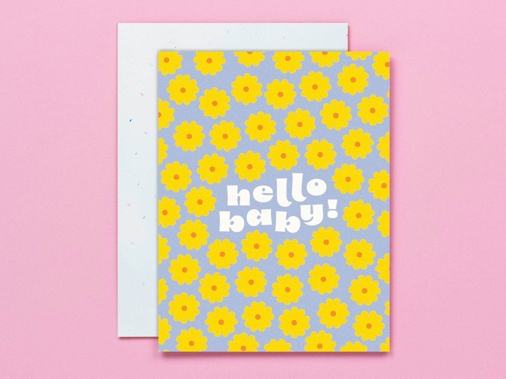 Baby Blooms • Hello Baby Retro Flower Pattern New Baby Card