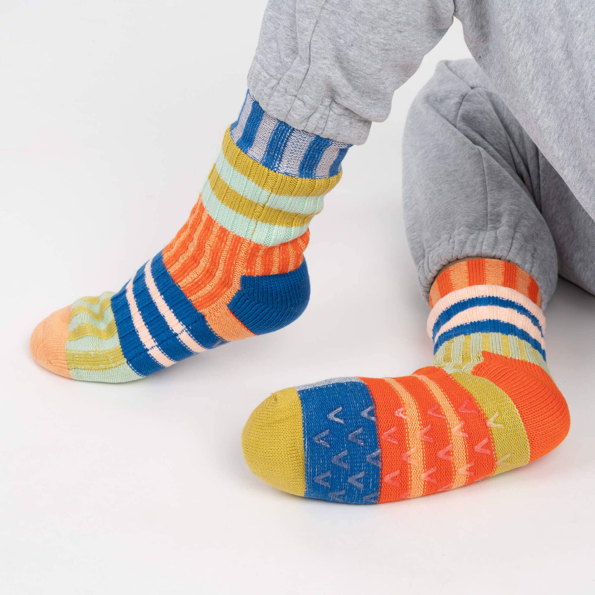 Patchwork Stripe House Socks | Rainbow | L/XL