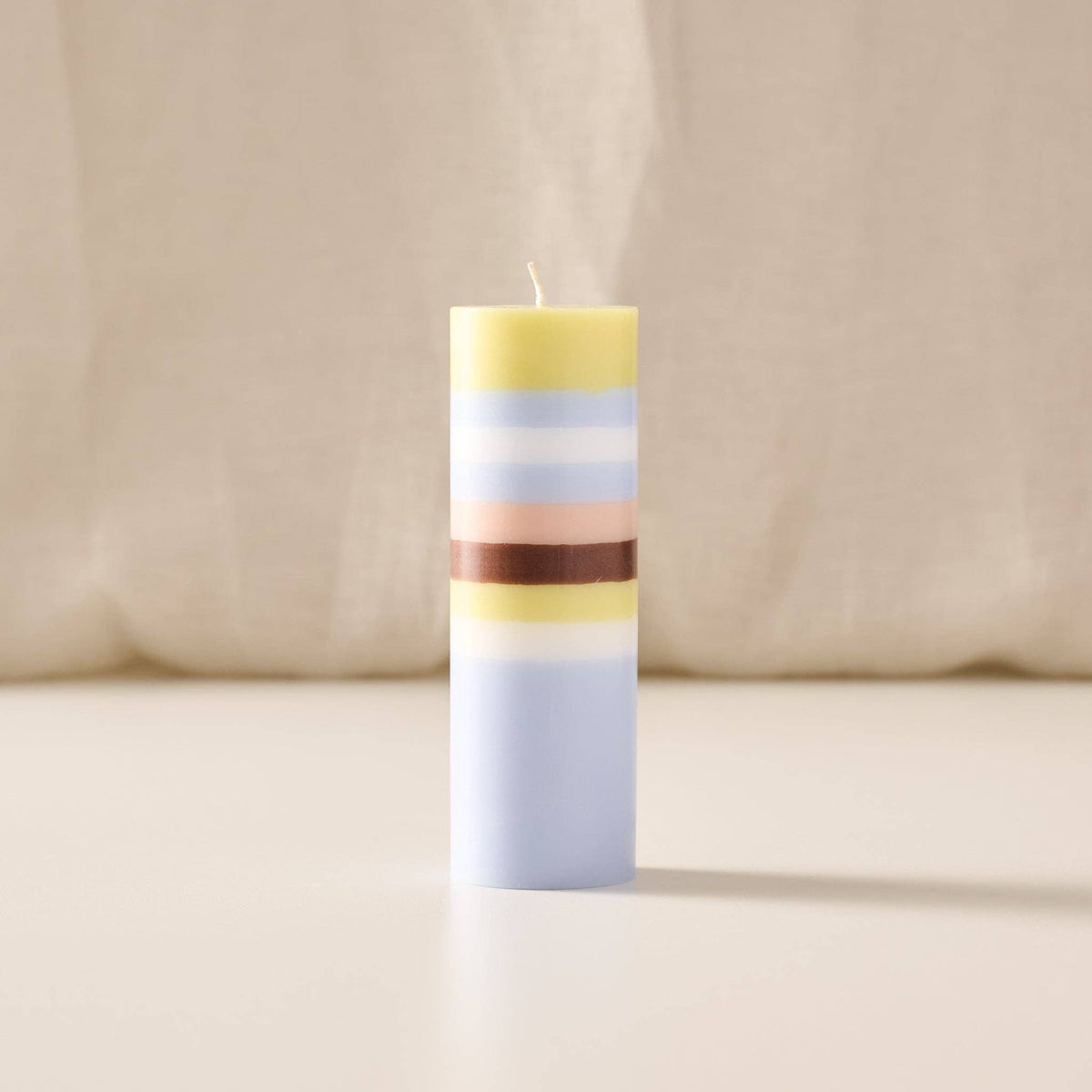 Rayi Short Stripe Palm Wax Pillar Candle | Natural