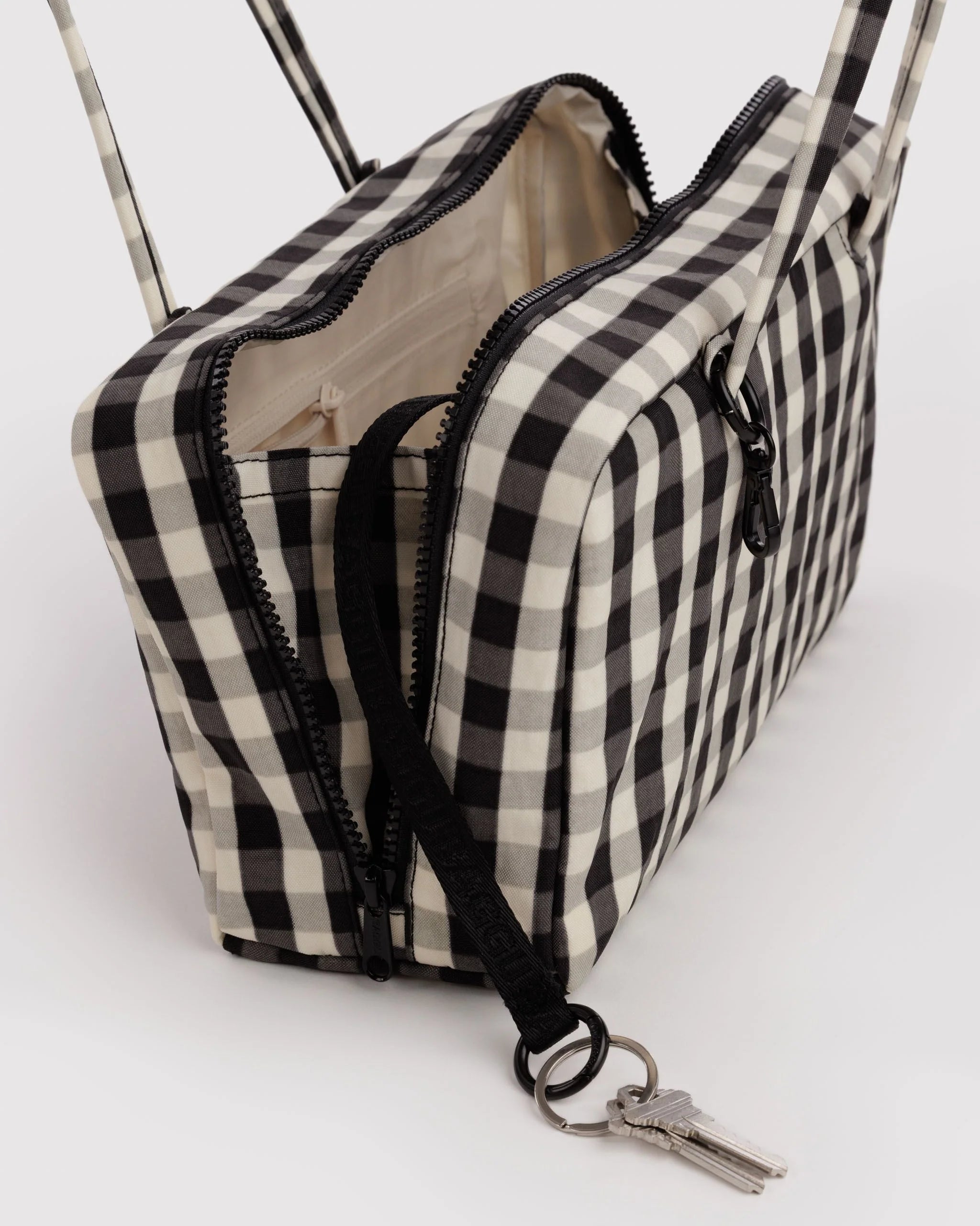 Nylon Bowler Bag | Black And Cream Gingham