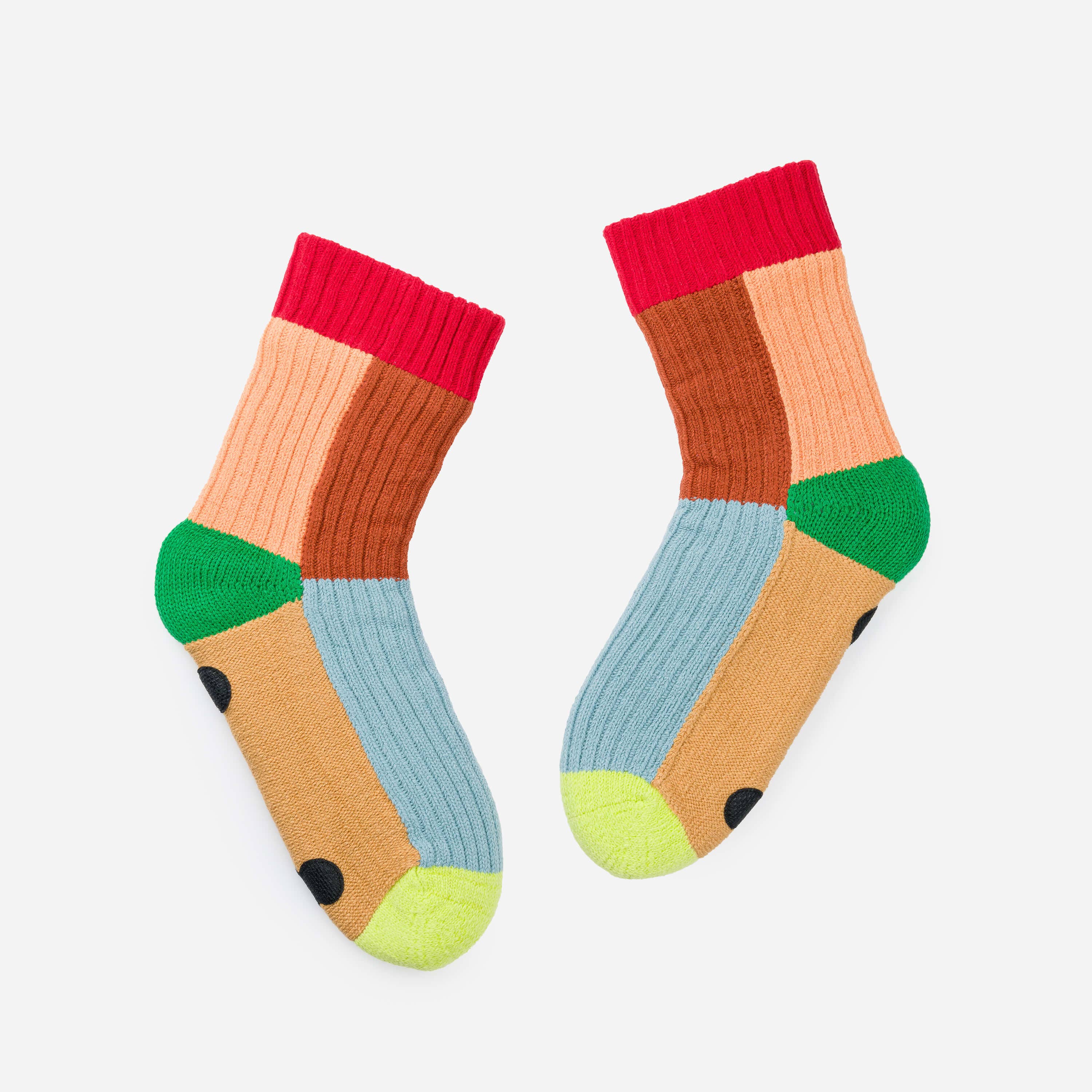 Kaleidoscope Knit House Socks | Stone Blue Rust