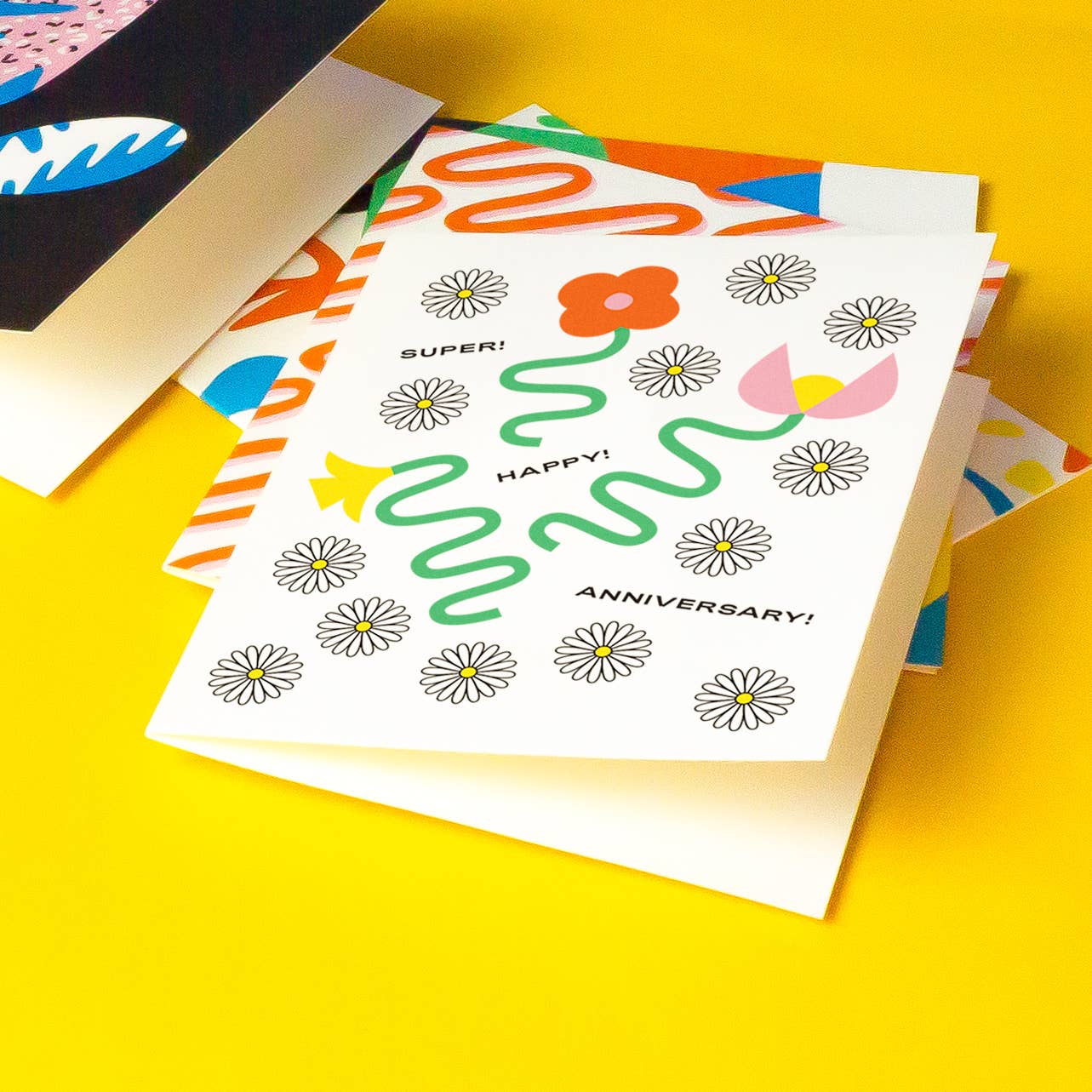 Super! Happy! Anniversary! Squiggle Flowers Anniversary Card