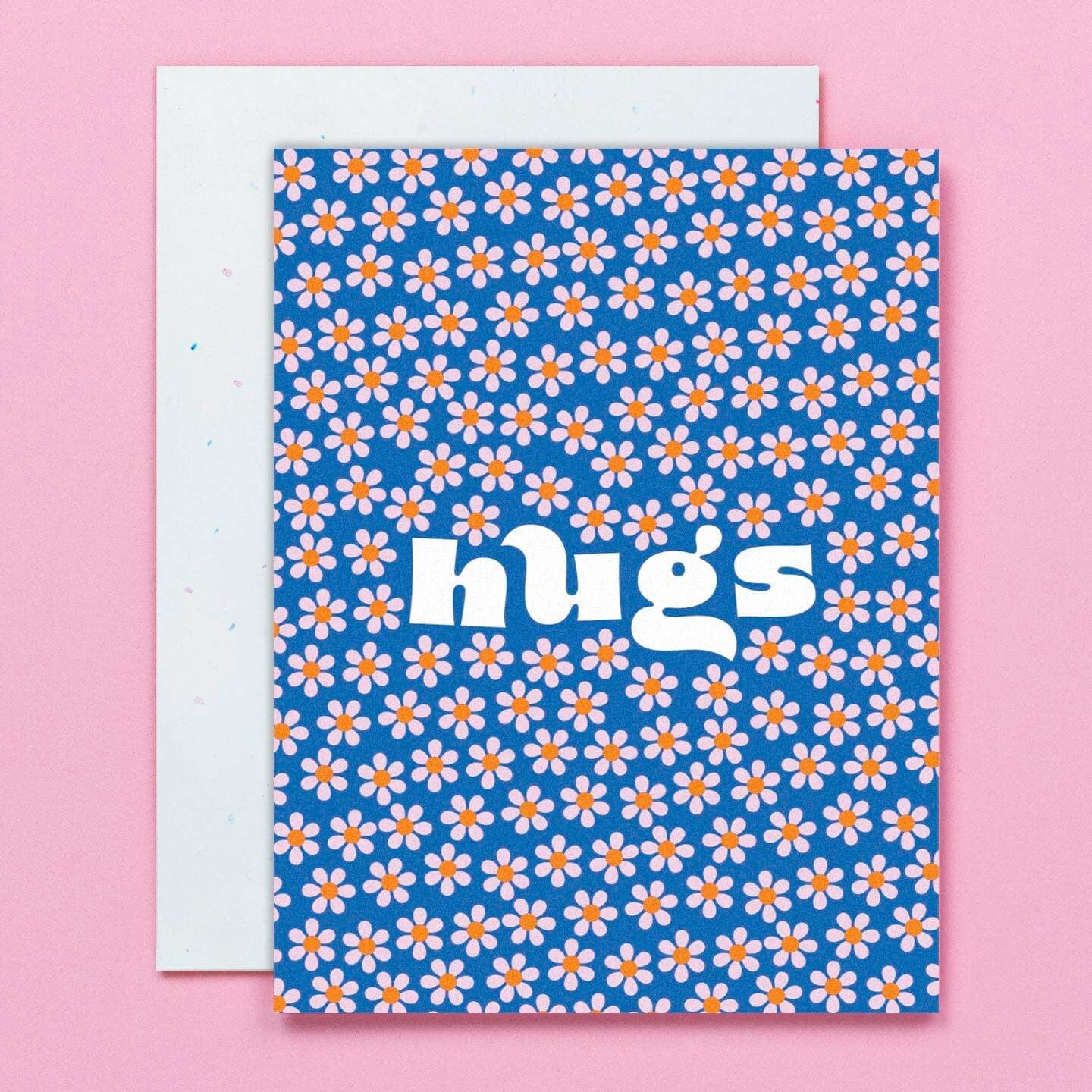 Hugs Retro Blue Floral | Greeting Card