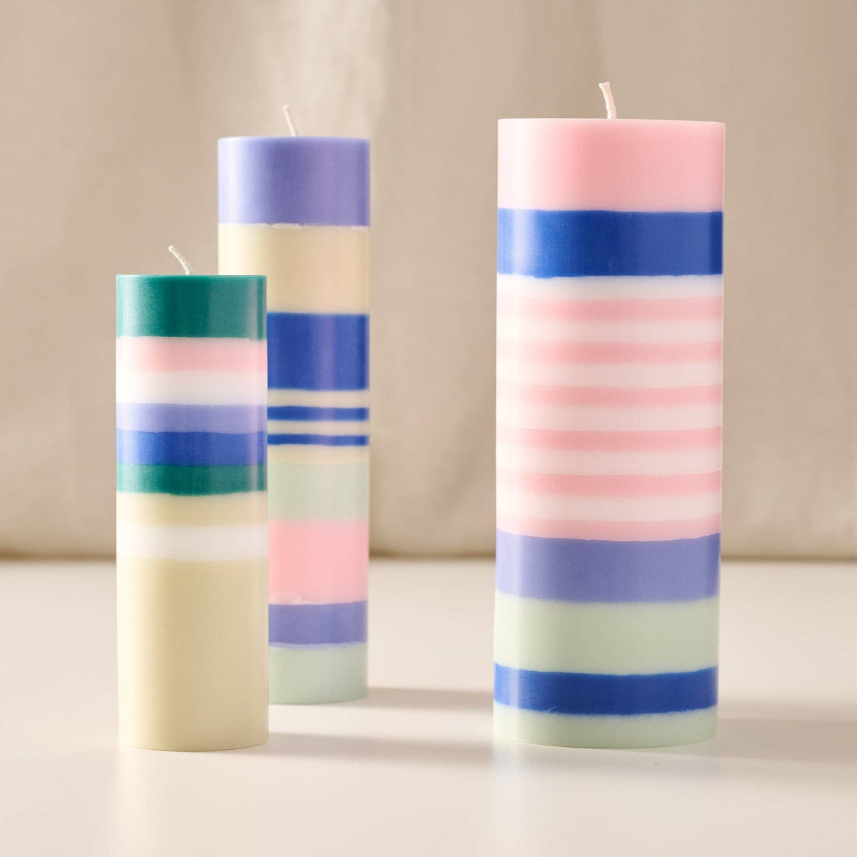 Dalan Medium Stripe Palm Wax Pillar Candle | Blue