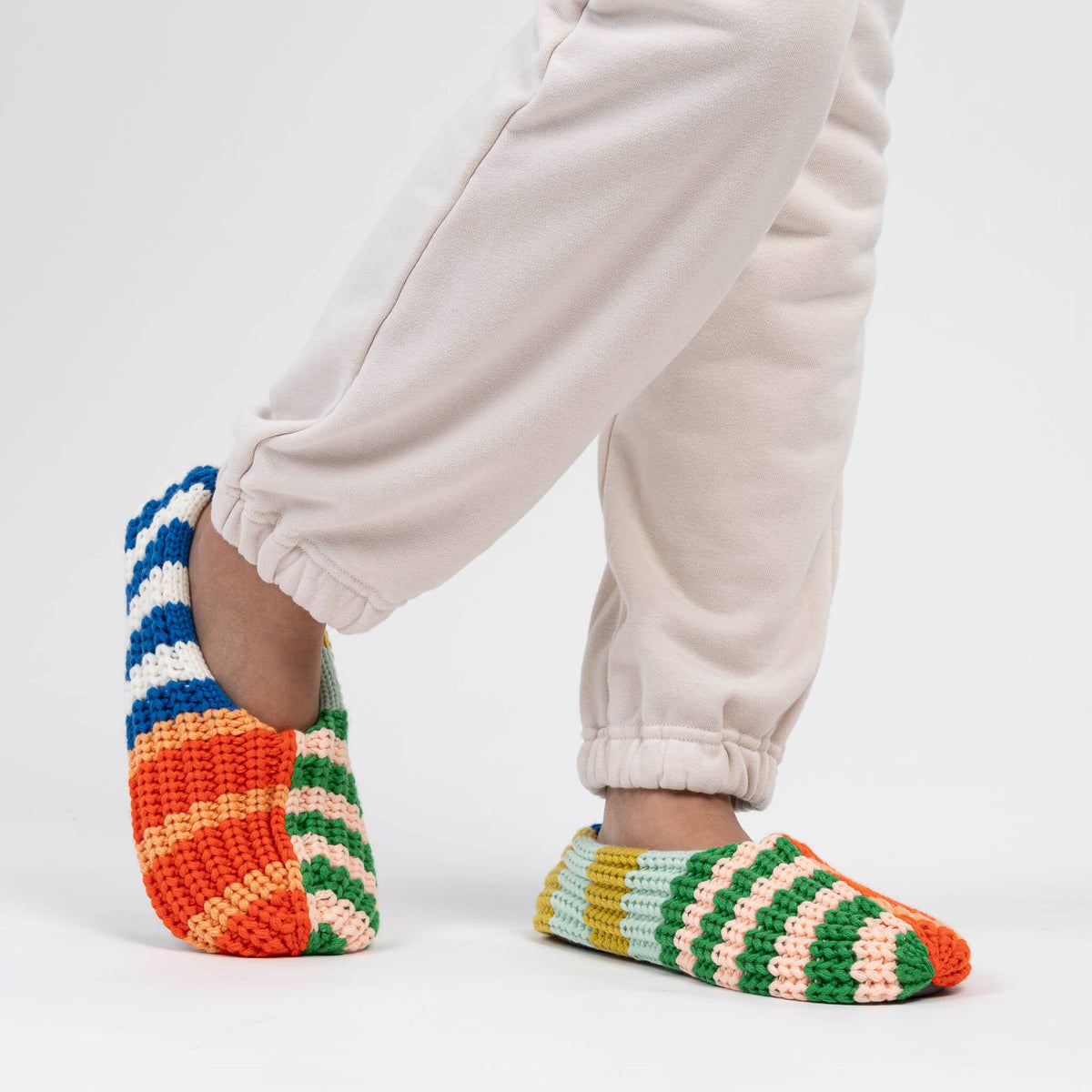 Patchwork Stripe Rib Slippers | Rainbow | M/L