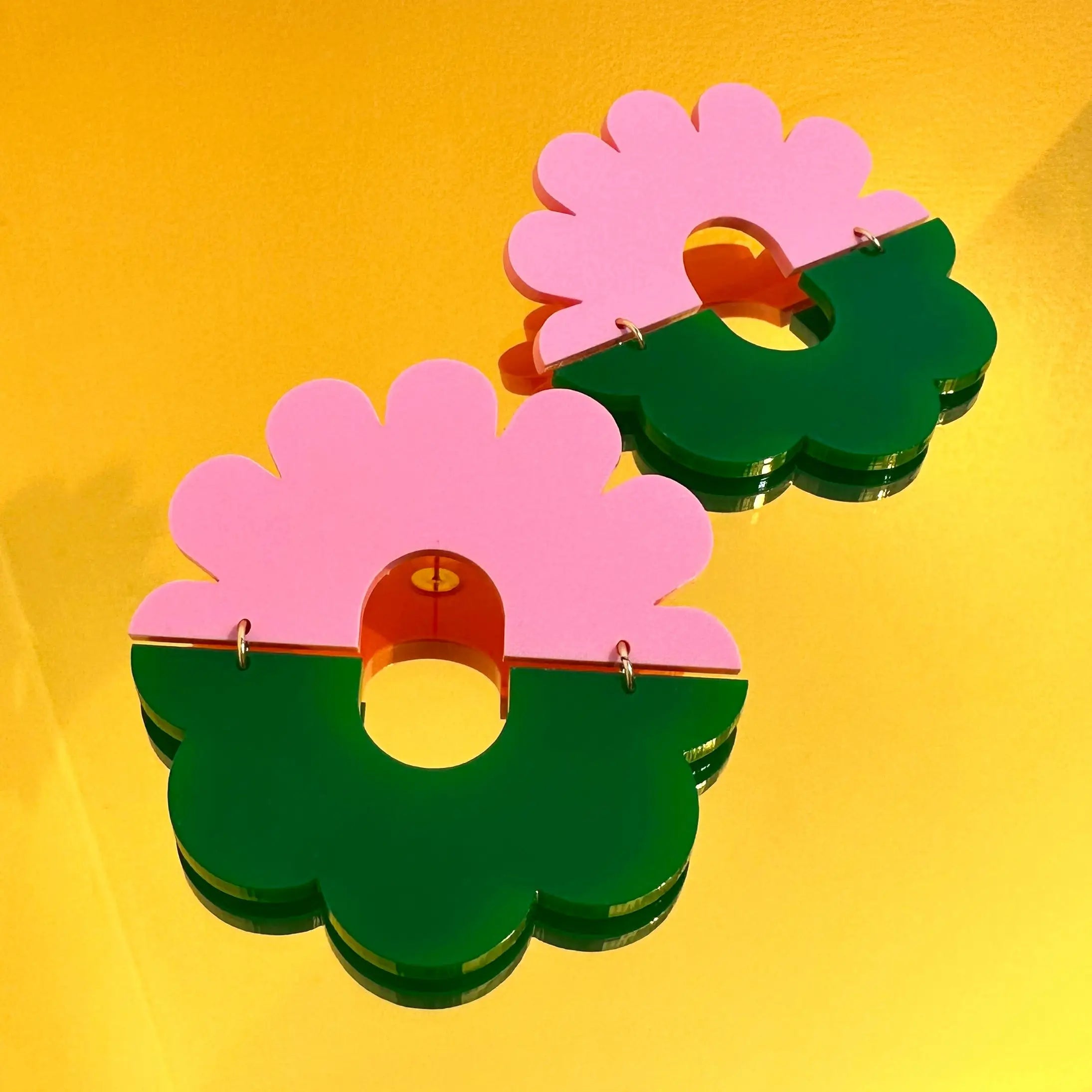Flourish Duo Studs Large | Green + Pink