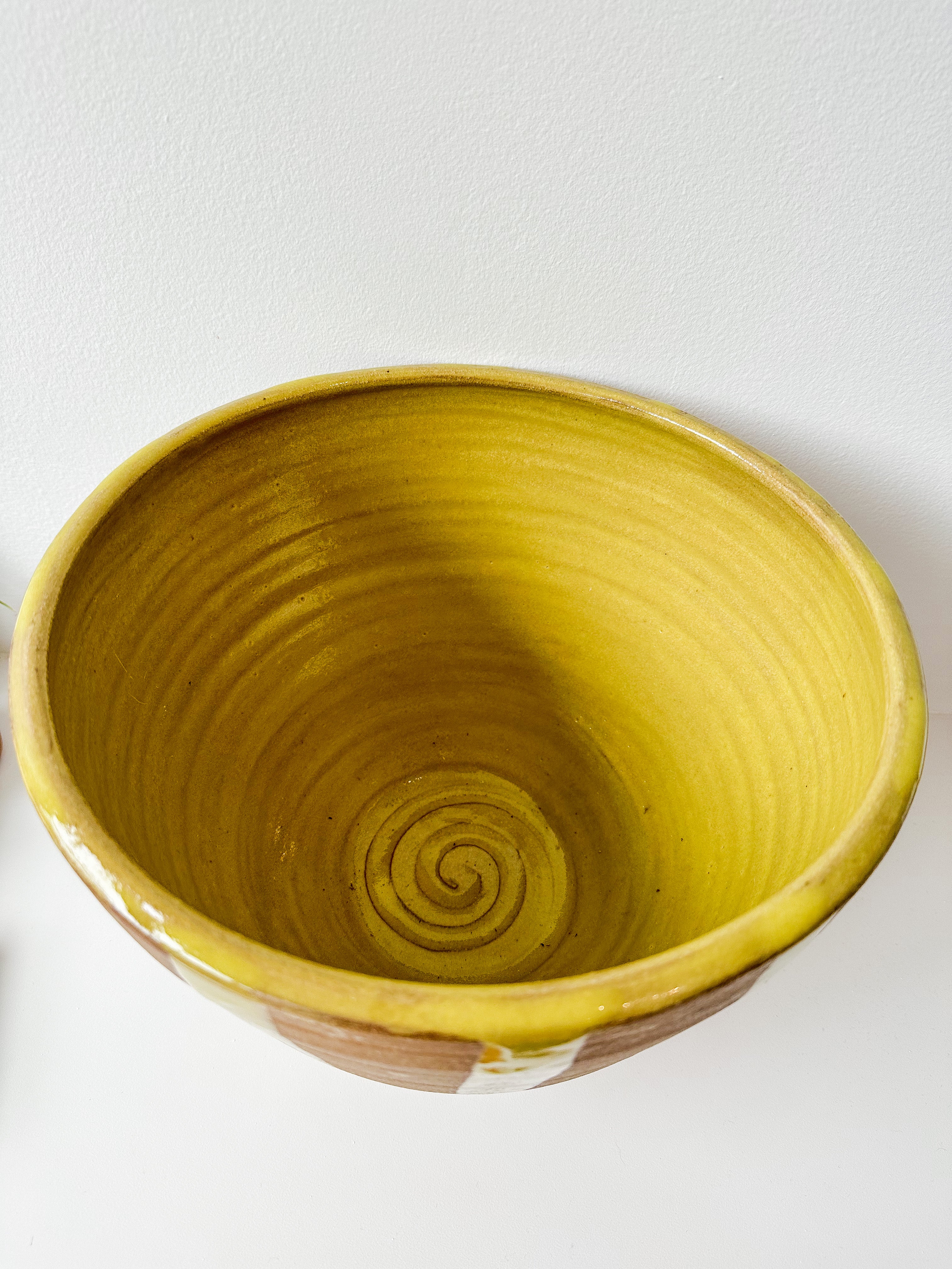 Large Striped Yellow Stoneware Planter