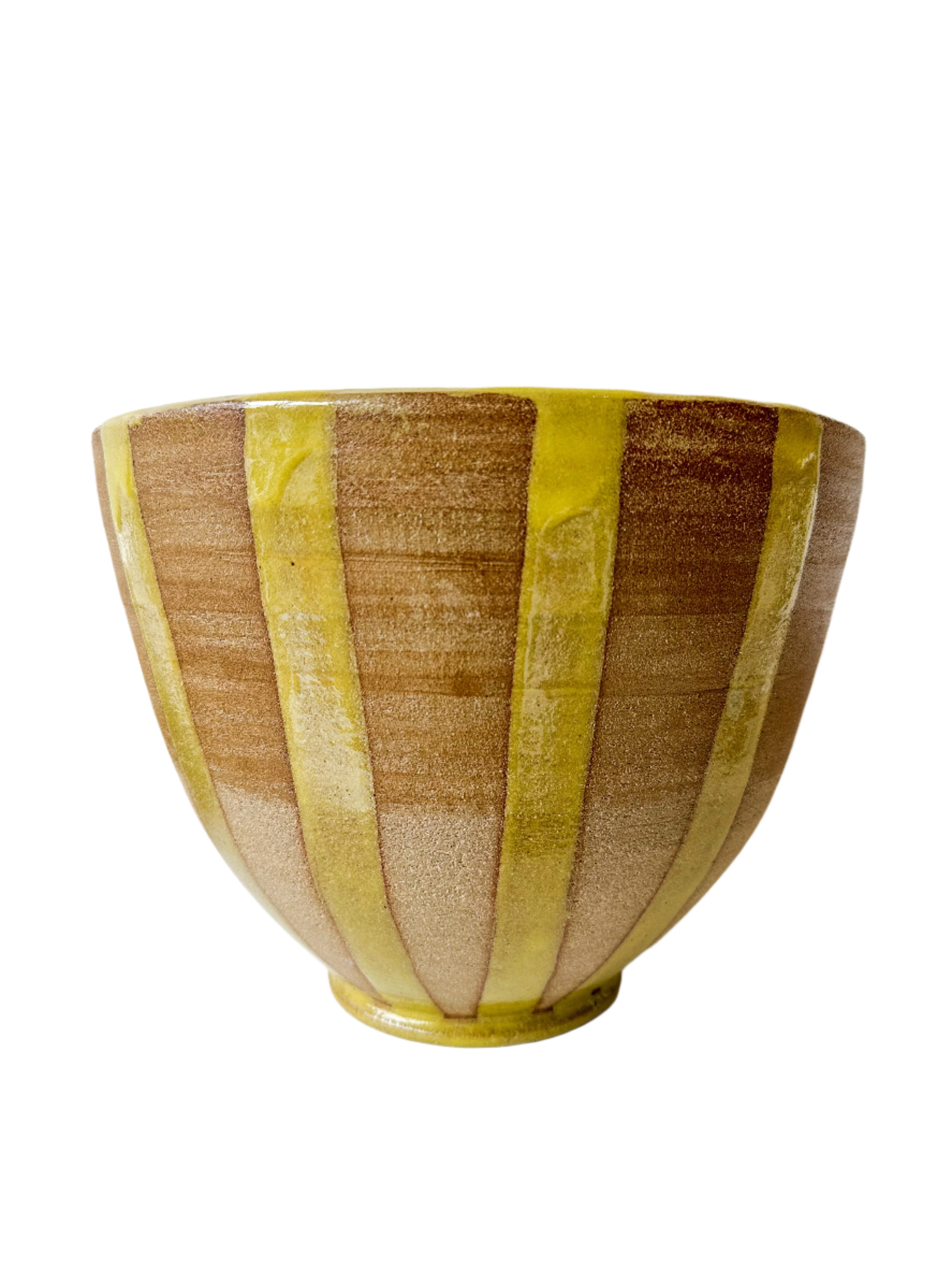 Large Striped Yellow Stoneware Planter