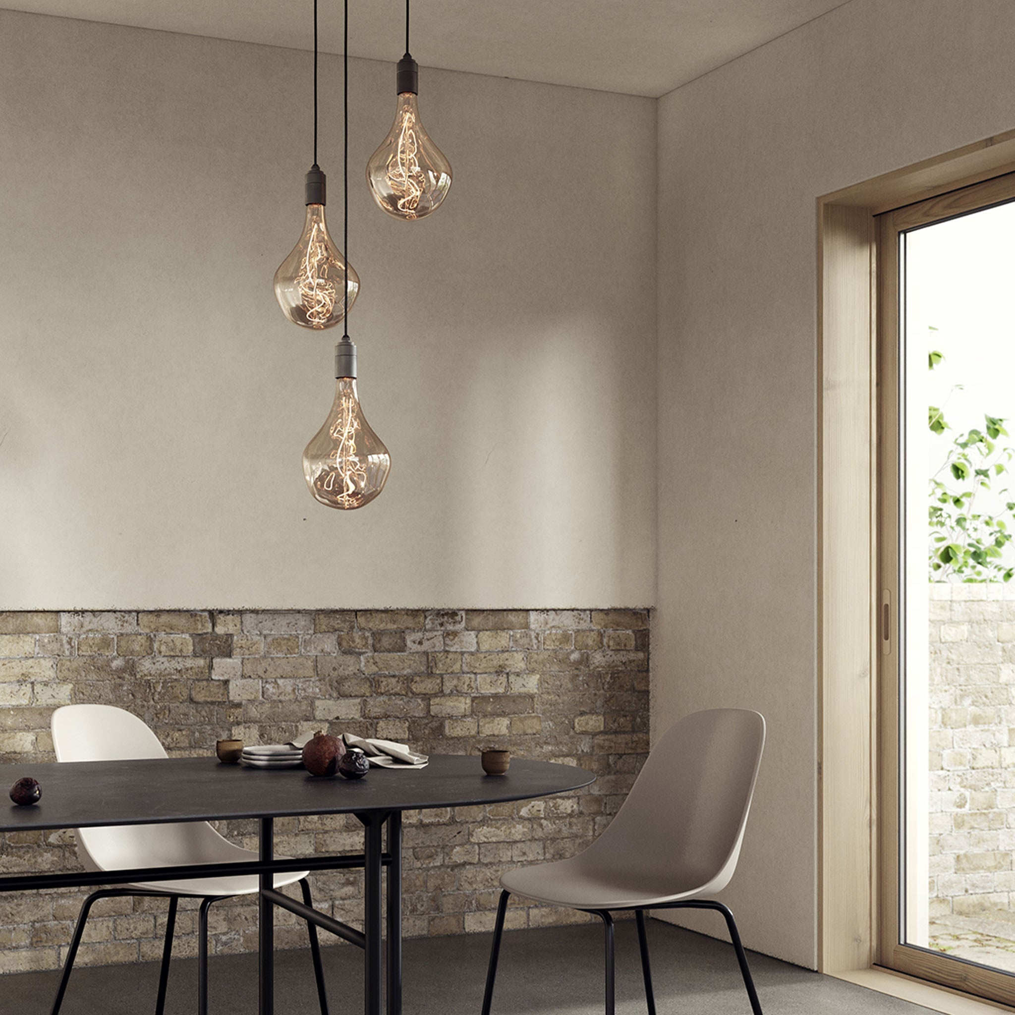 Triple Pendant in Graphite + Voronoi II - Black Canopy