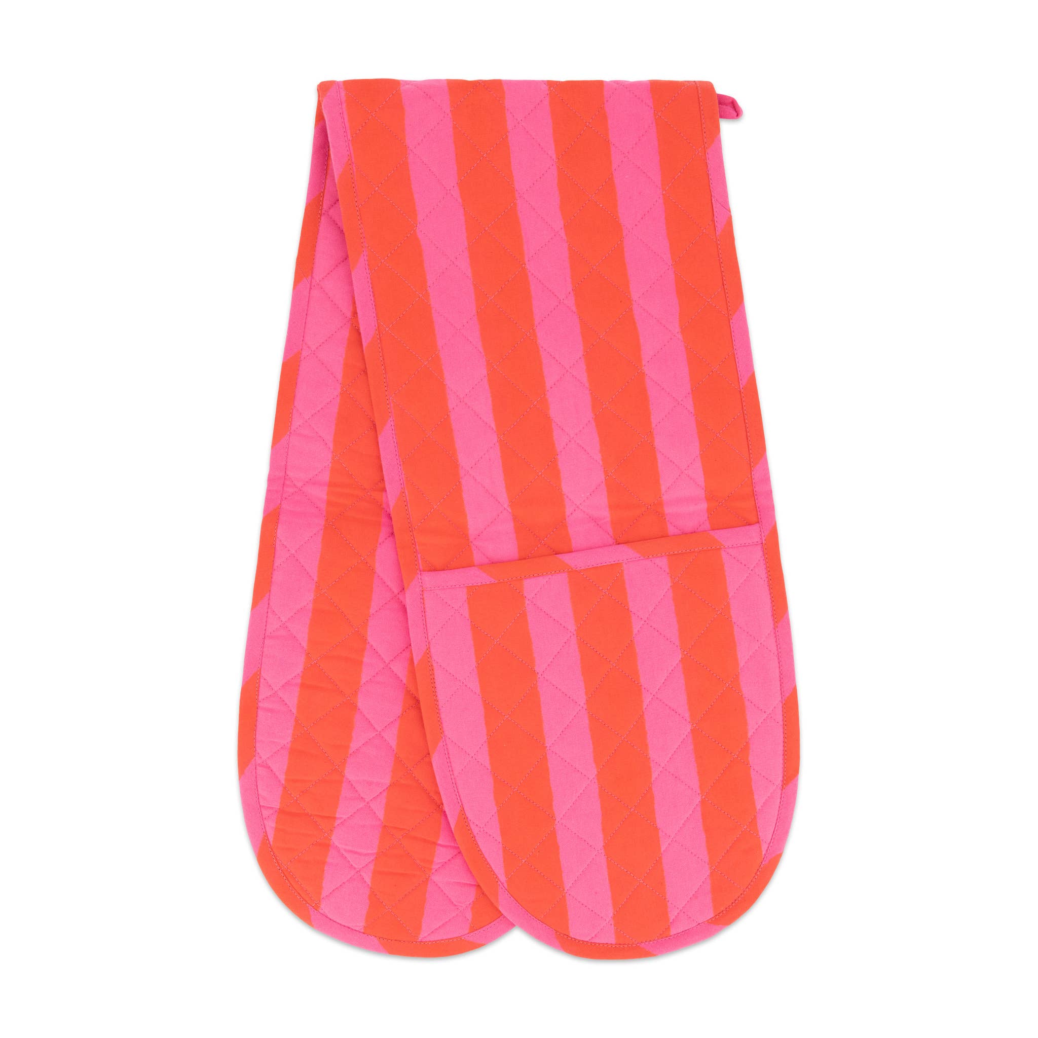 Double Oven Mitt in Red Pink Stripe