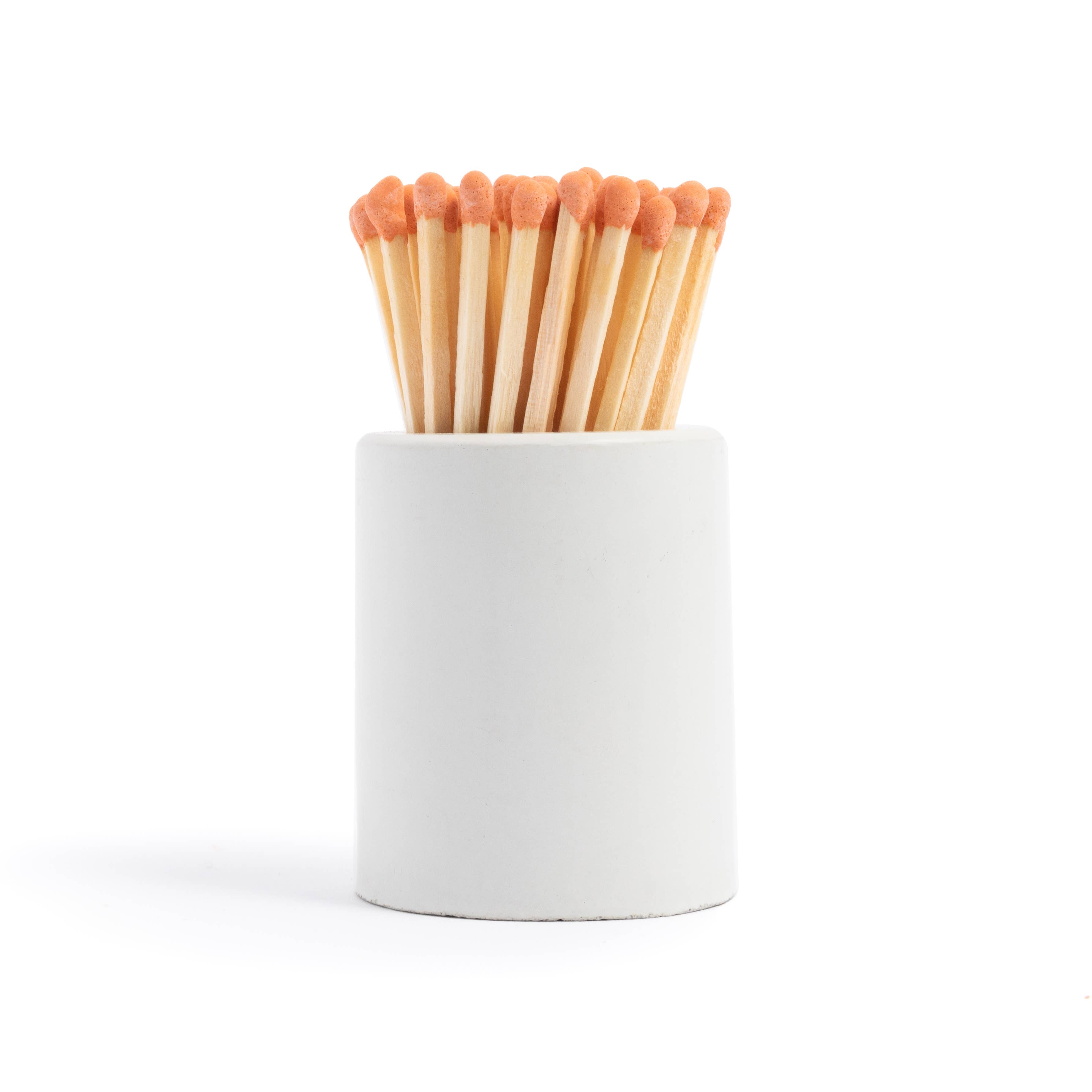 White Round Vessel with Tangerine Matchsticks