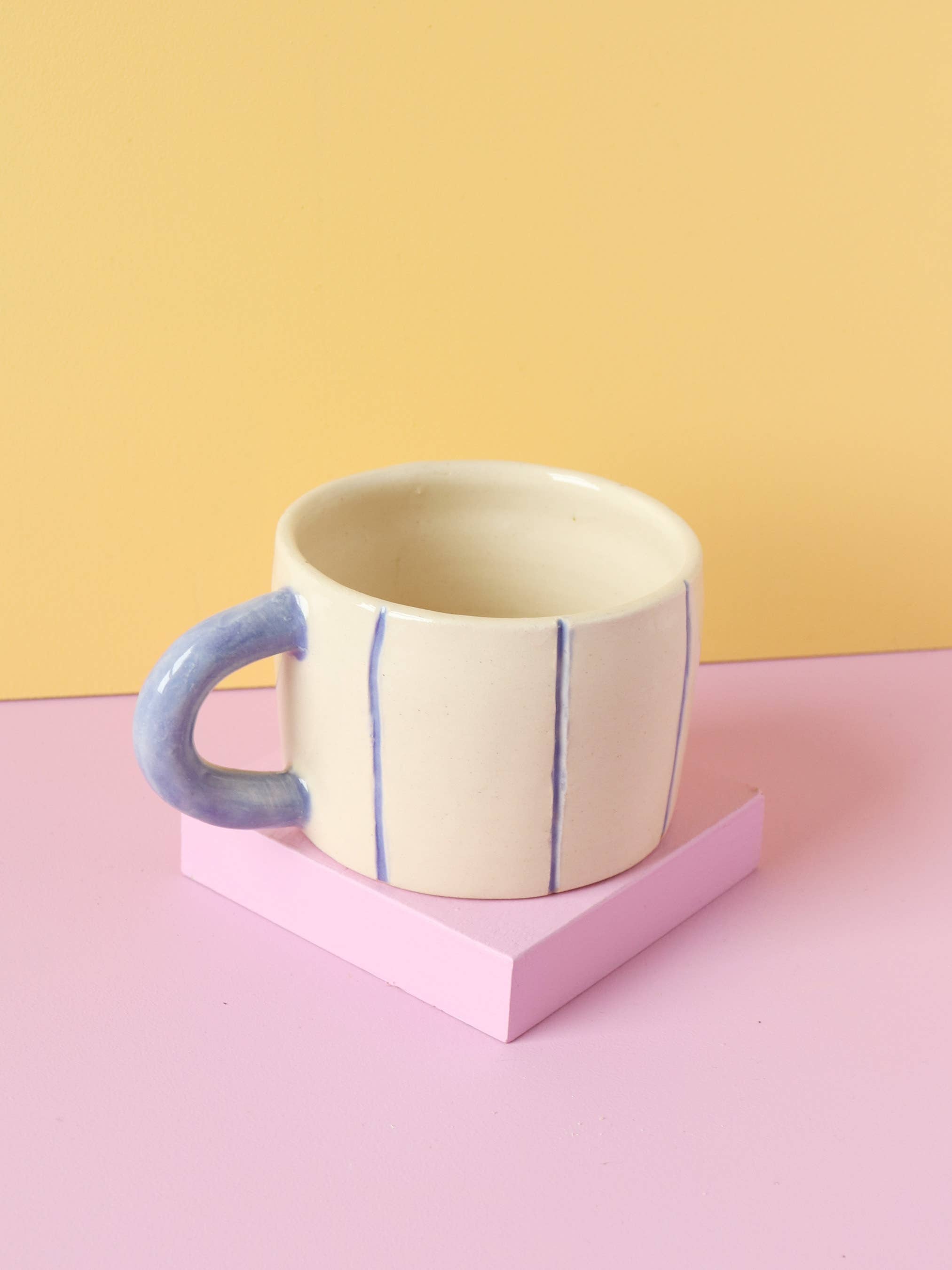 Short Ceramic Coffee Mug - Stripes