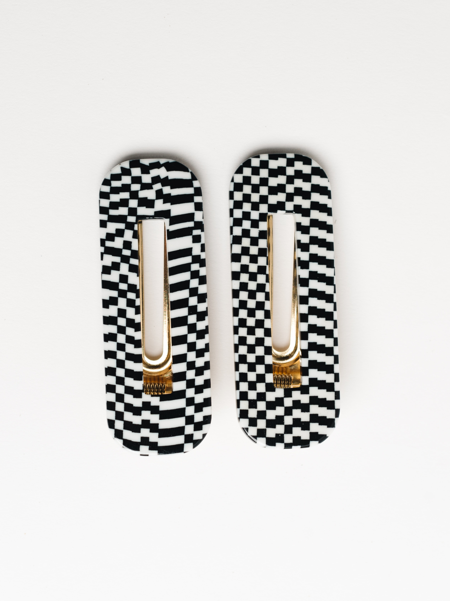 Black + White Checkered Duo Hair Clip Set