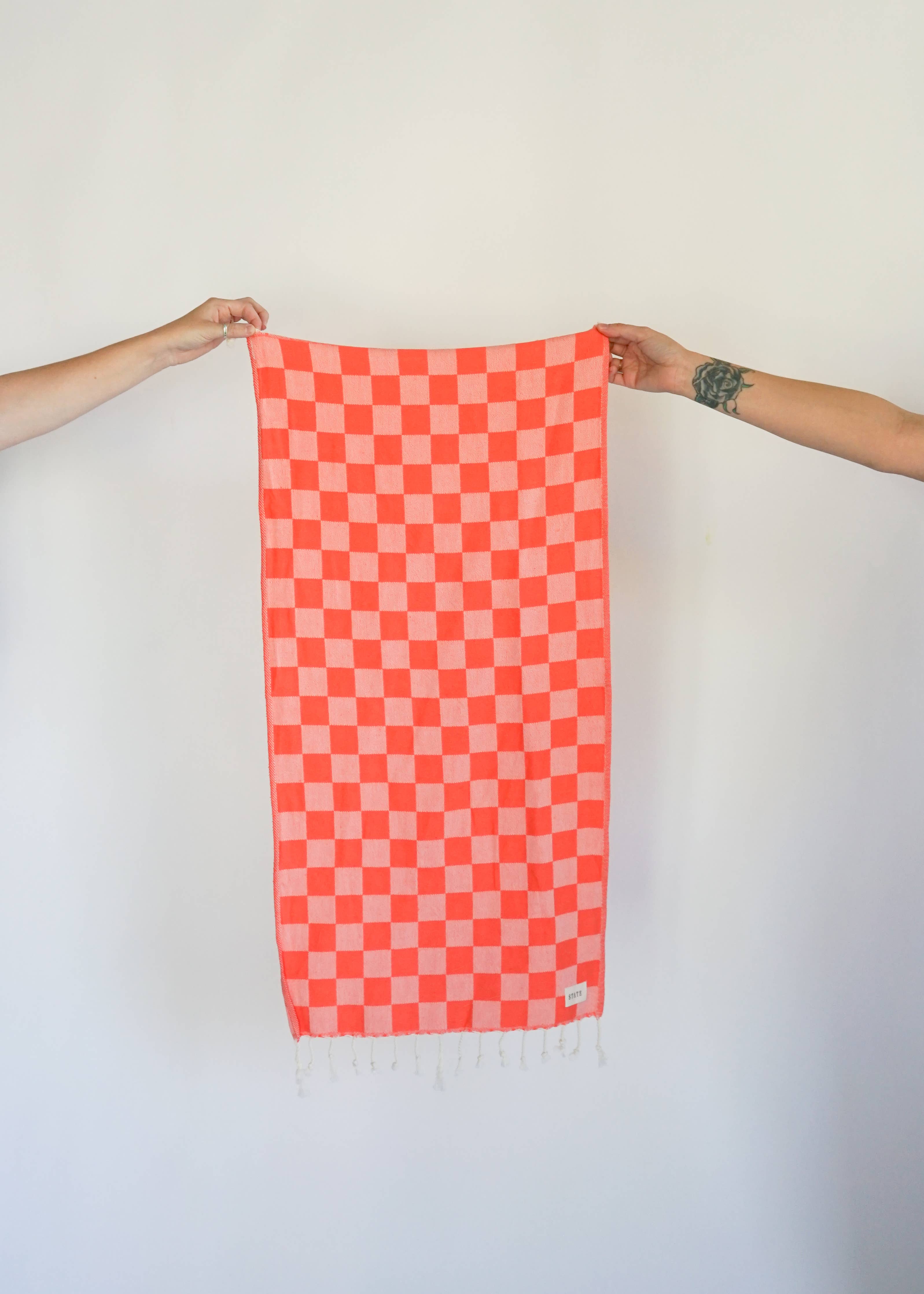 Check Turkish Hand Towel - Coral