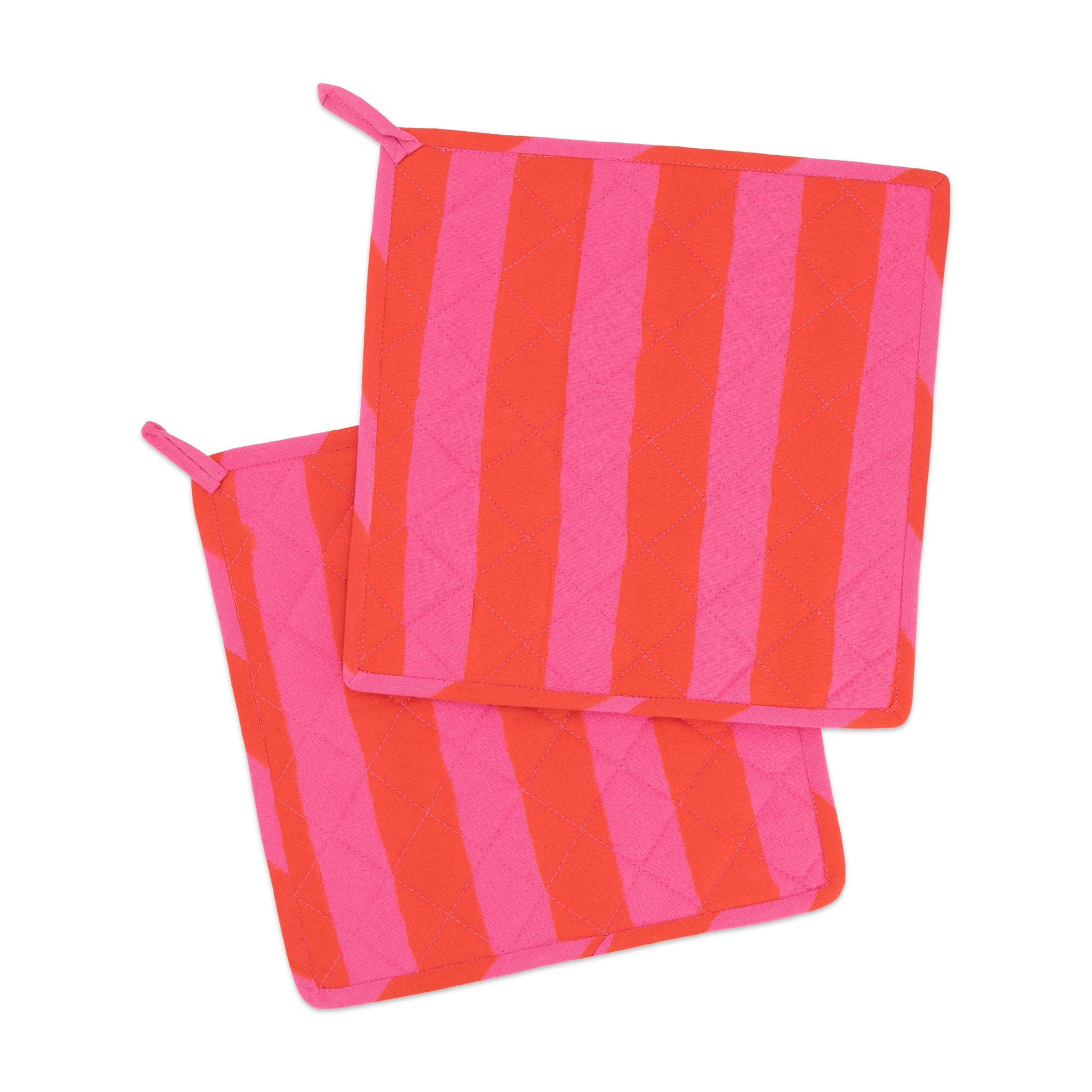 Pot Holder in Red Pink Stripe - Set of 2