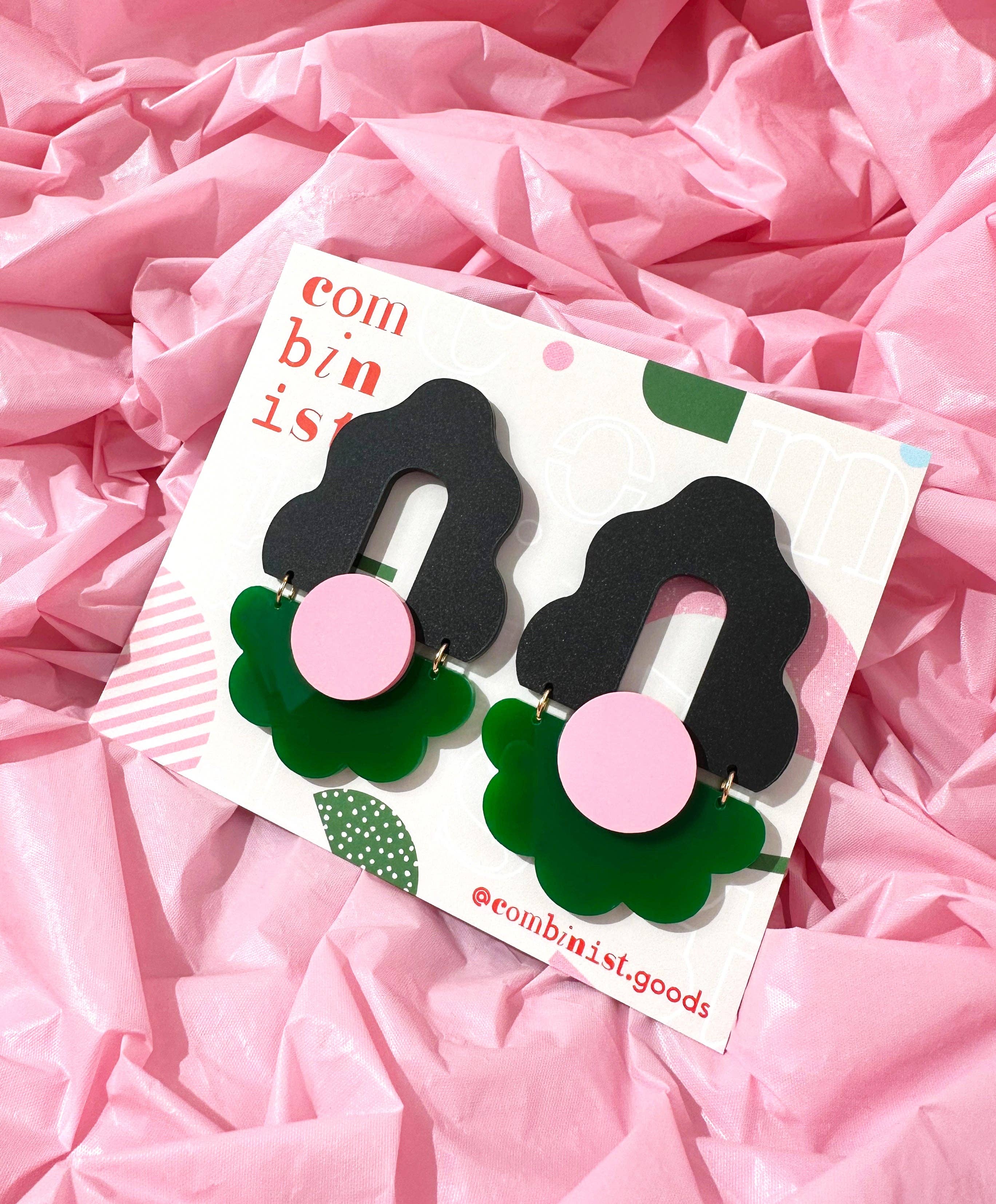 Flourish Arch Dangles | Black, Green, Pink