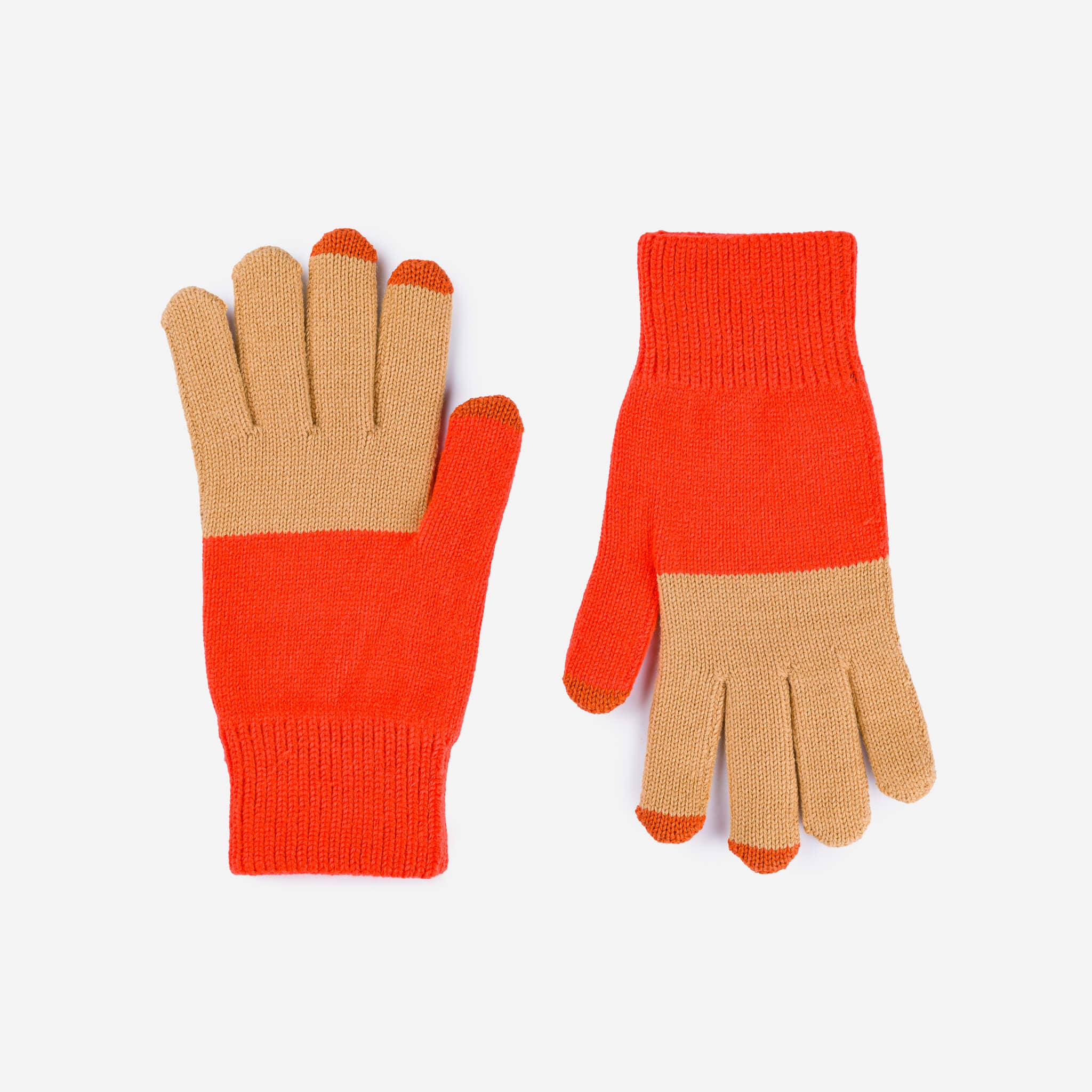 Colorblock Knit Touchscreen Gloves: Camel Poppy